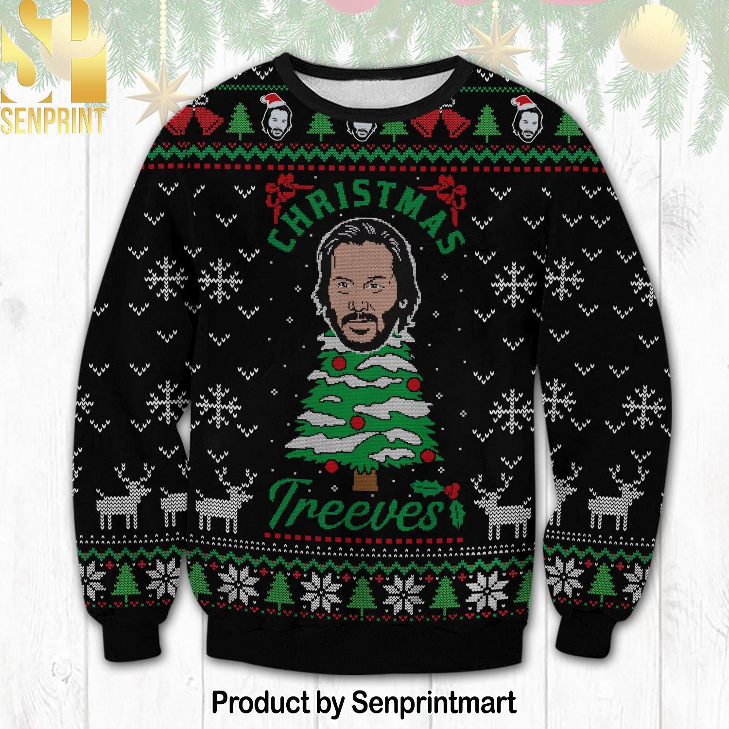 Keanu Reeves For Christmas Gifts 3D Ugly Xmas Wool Knitted Sweater