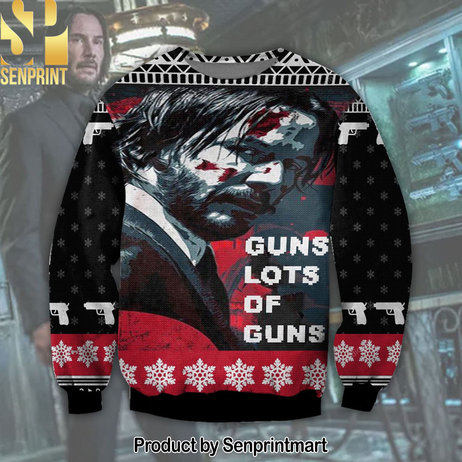 Keanu Reeves Knitting Pattern Ugly Christmas Holiday Sweater