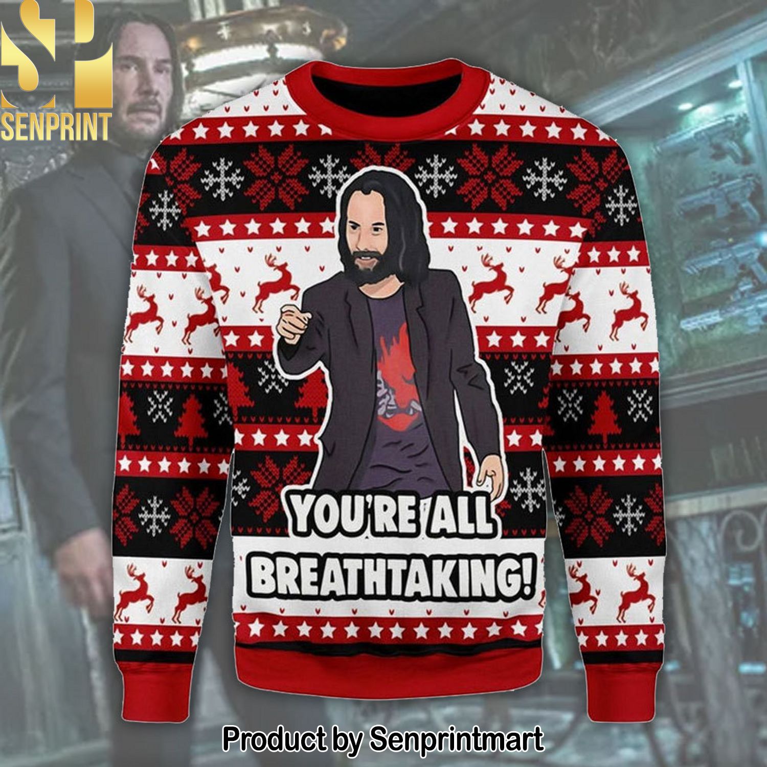 Keanu Reeves Ugly Christmas Wool Knitted Sweater
