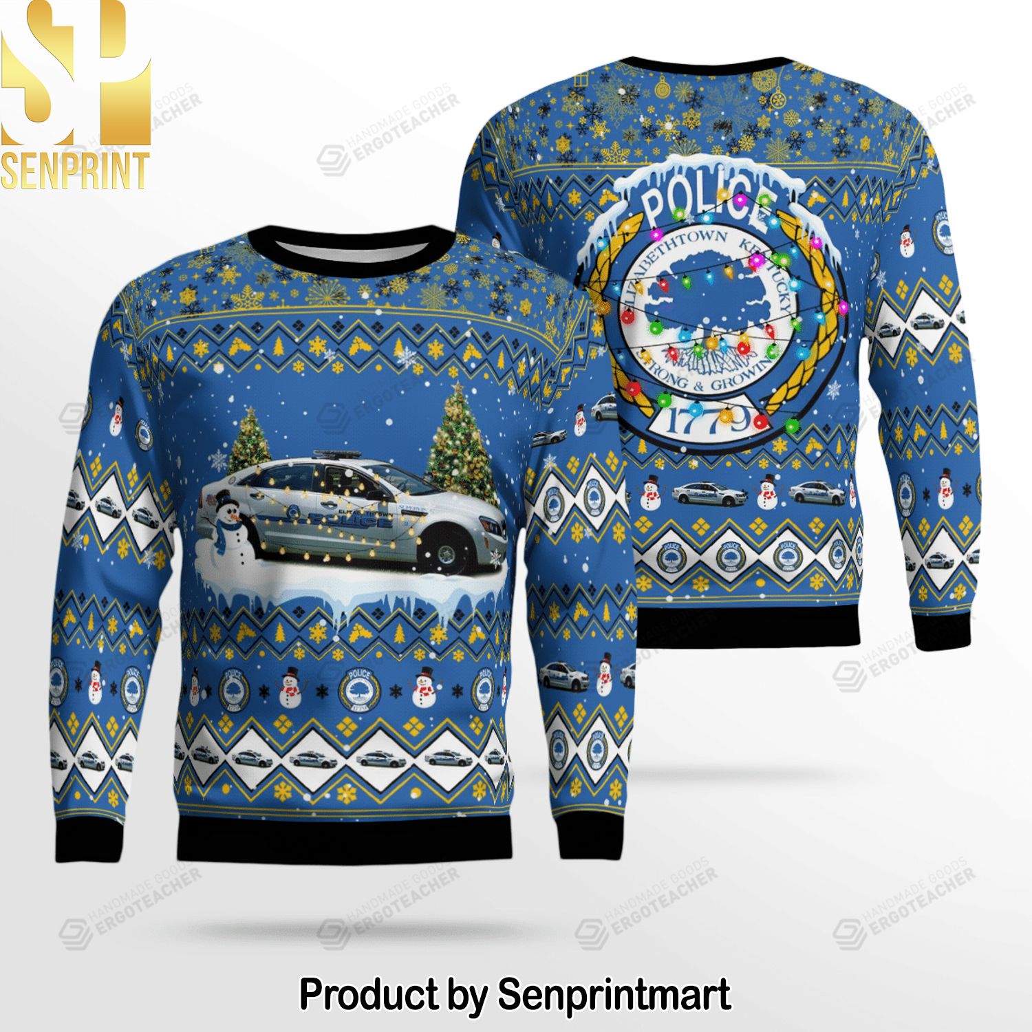 Kentucky Elizabethtown Police Department Knitting Pattern Ugly Christmas Holiday Sweater