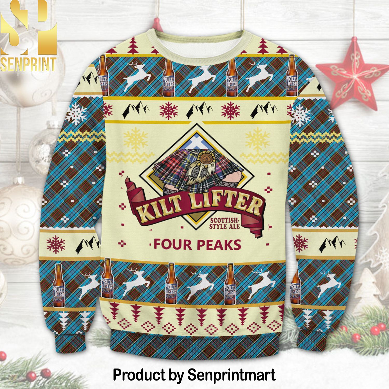 Kilt Lifter Scottish Style Ale For Christmas Gifts Ugly Xmas Wool Knitted Sweater