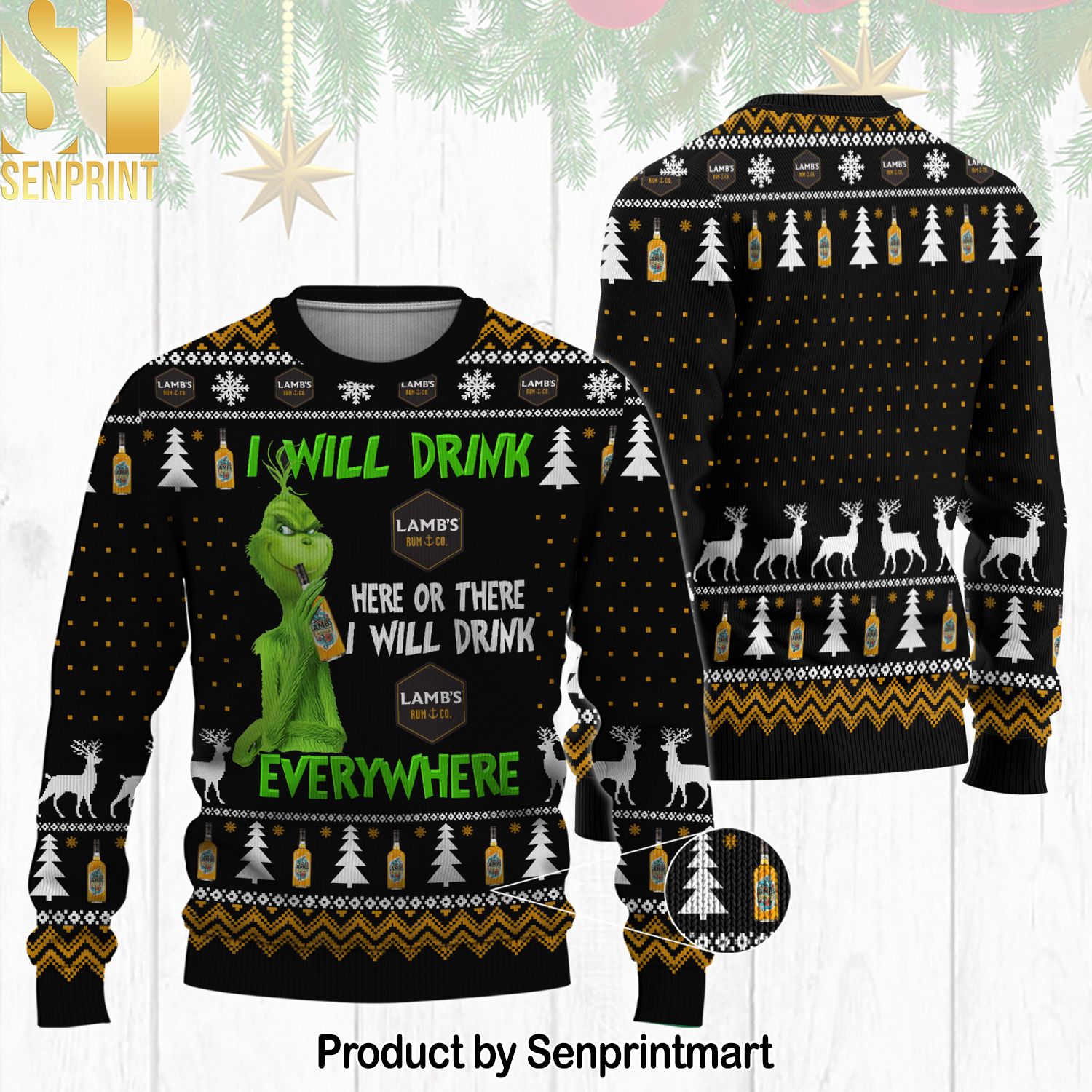 Lambs Rum Grinch For Christmas Gifts 3D Printed Ugly Christmas Sweater