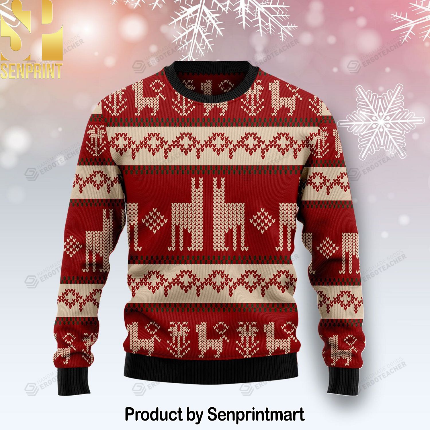 Llama Christmas Knitting Pattern 3D Print Ugly Sweater