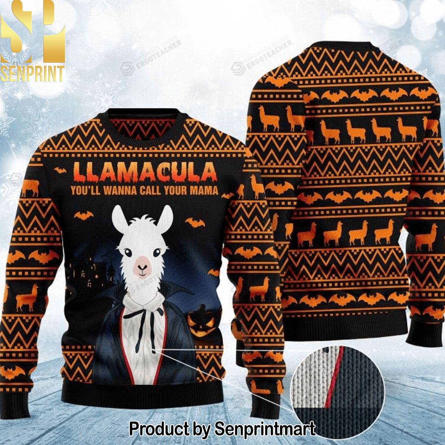 Llama Llamacula You’ll Wanna Call Your Mama Halloween For Christmas Gifts Christmas Ugly Wool Knitted Sweater