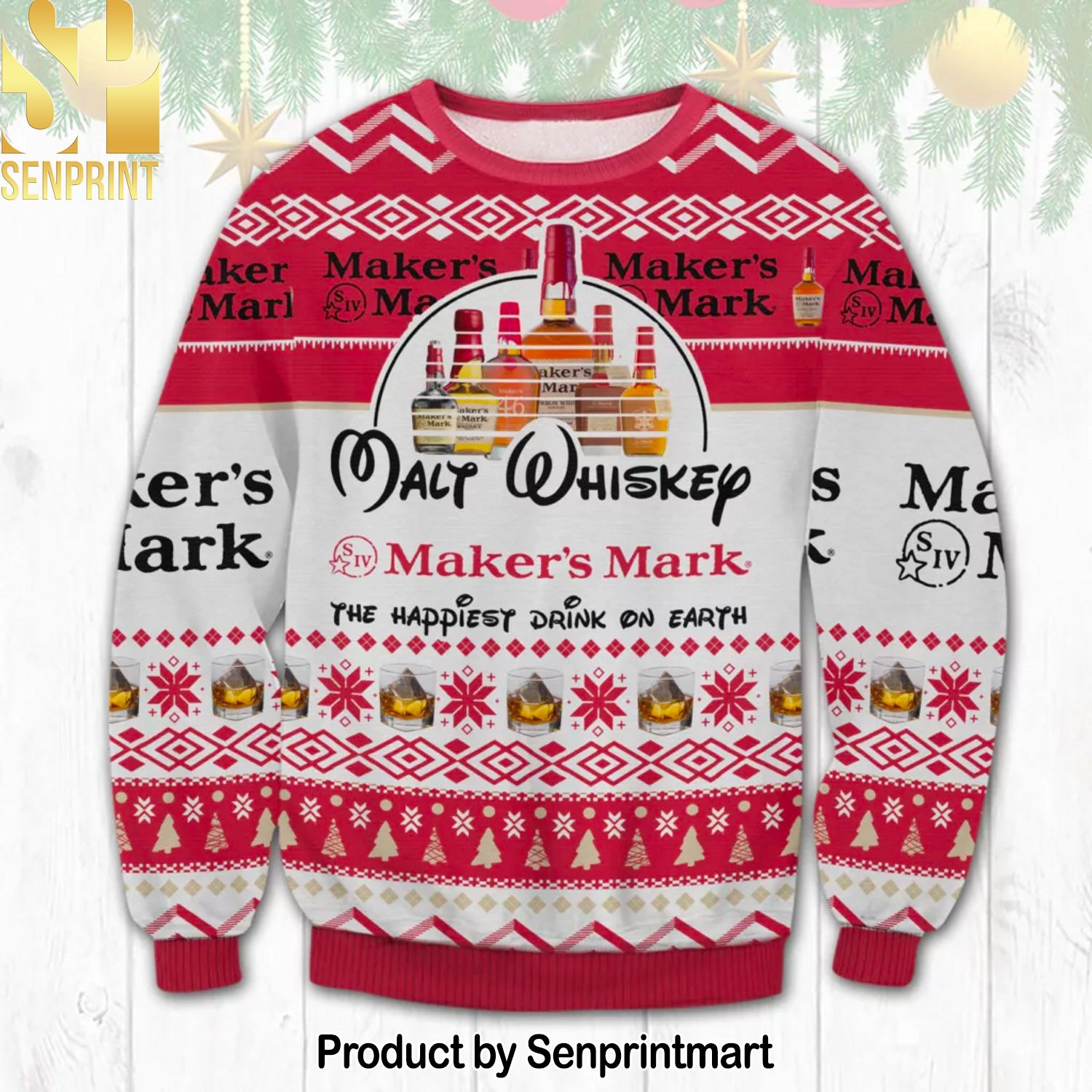 Maker’s Mark Happiest Drink Knitting Pattern Ugly Christmas Holiday Sweater