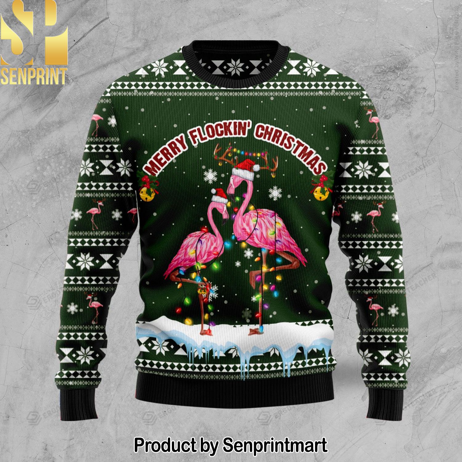 Merry Flockin‘ Christmas Ugly Wool Knitted Sweater