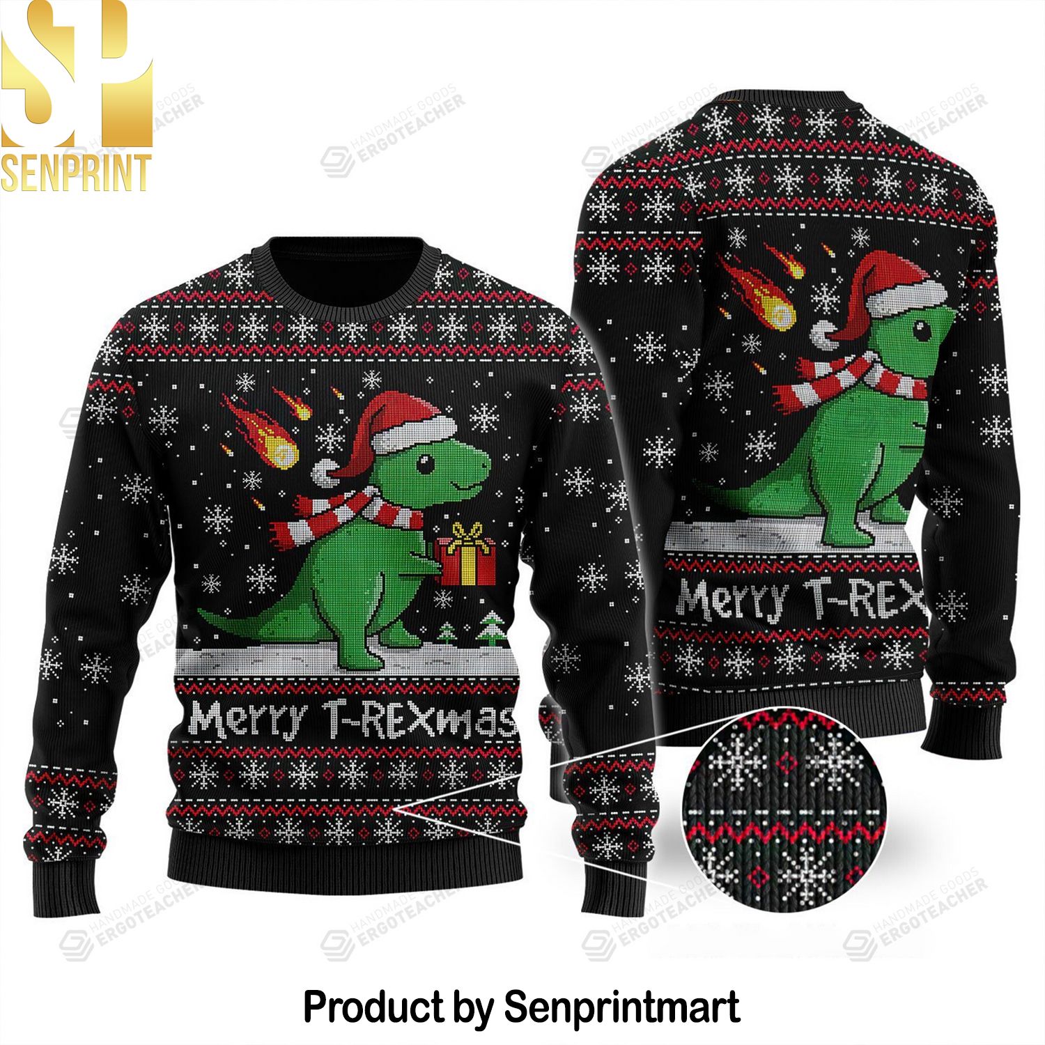 Merry T-Rexmas Ugly Christmas Holiday Sweater