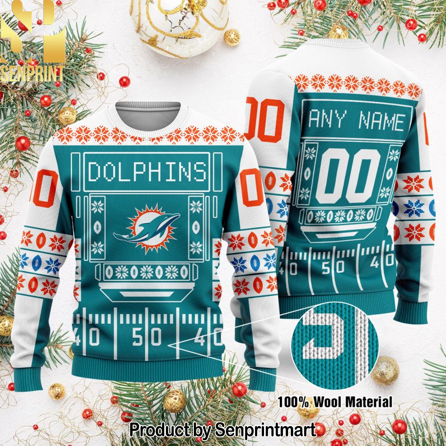 Miami Dolphins NFL Ugly Xmas Wool Knitted Sweater