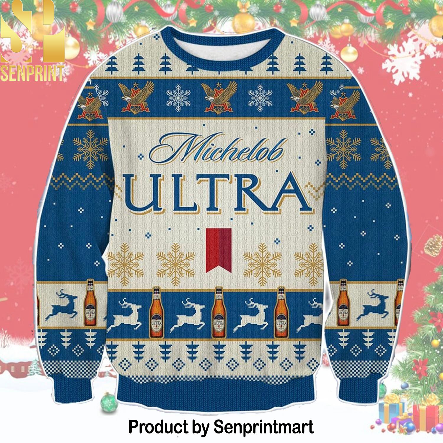 Michelob Ultra 3D Printed Ugly Christmas Sweater