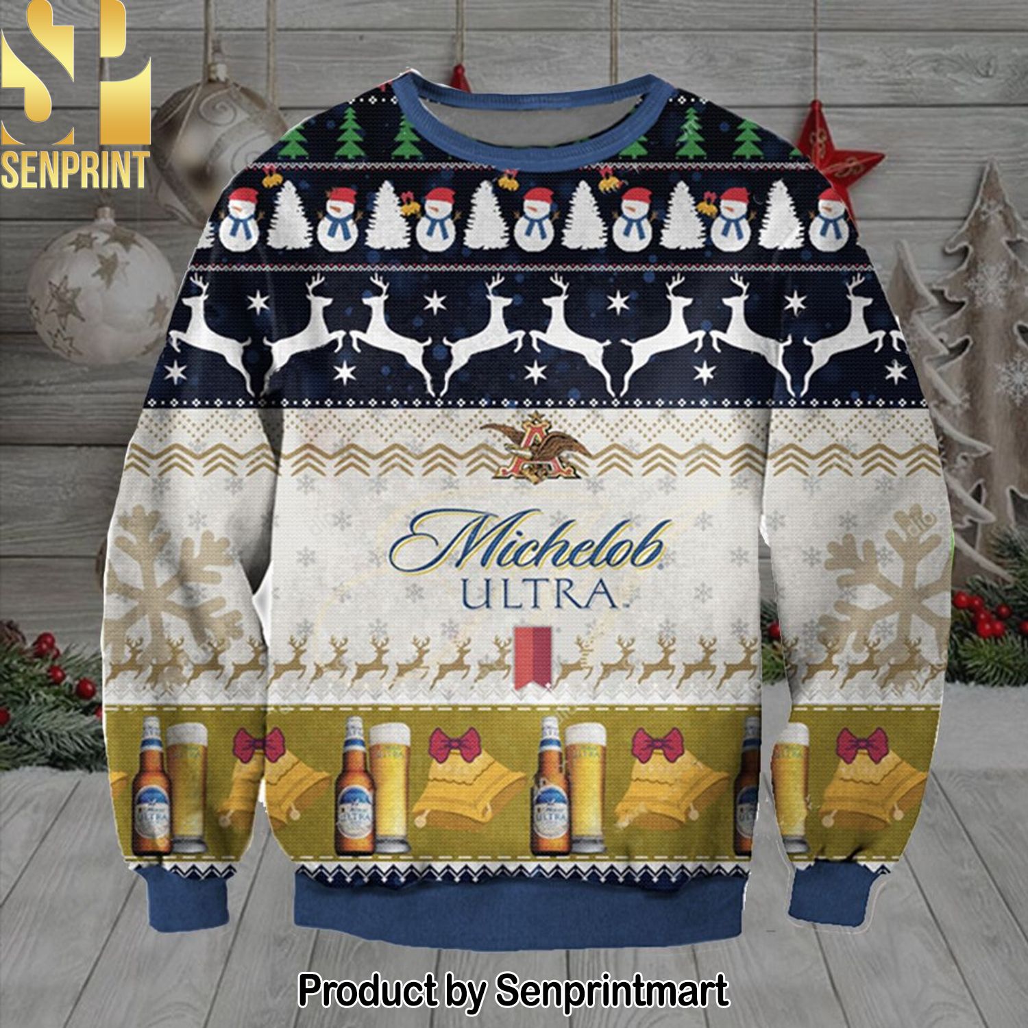 Michelob Ultra For Christmas Gifts Ugly Xmas Wool Knitted Sweater