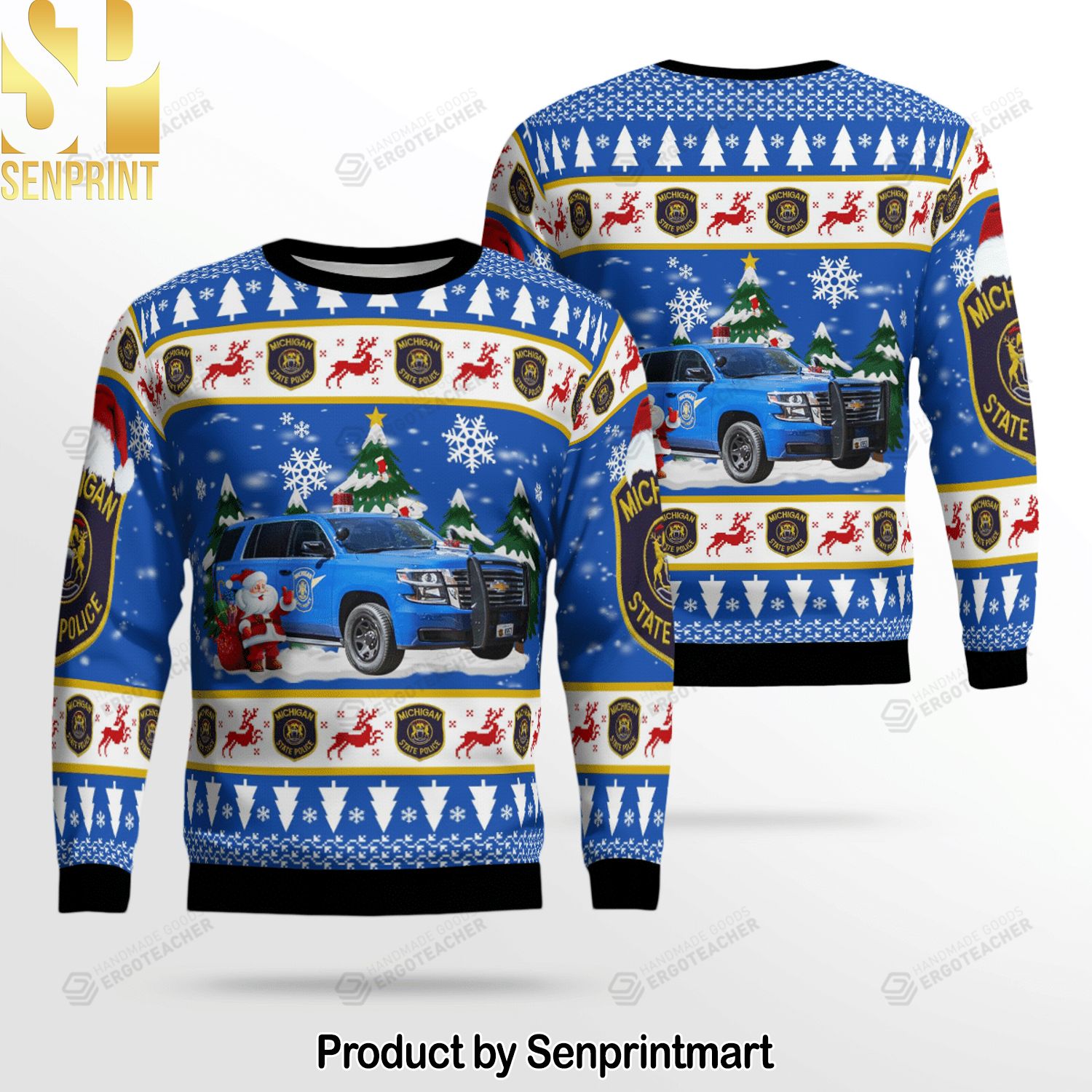Michigan State Police Chevy Tahoe Christmas 3D Printed Ugly Christmas Sweater