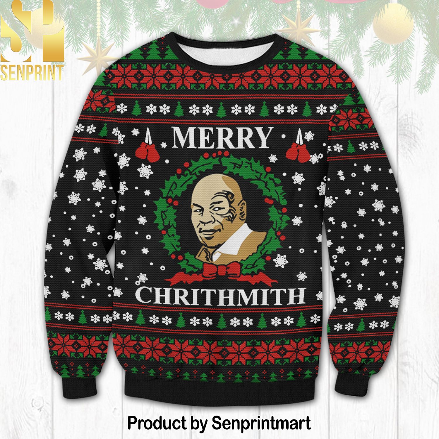 Mike Tyson Merry Chrithmiths Ugly Xmas Wool Knitted Sweater