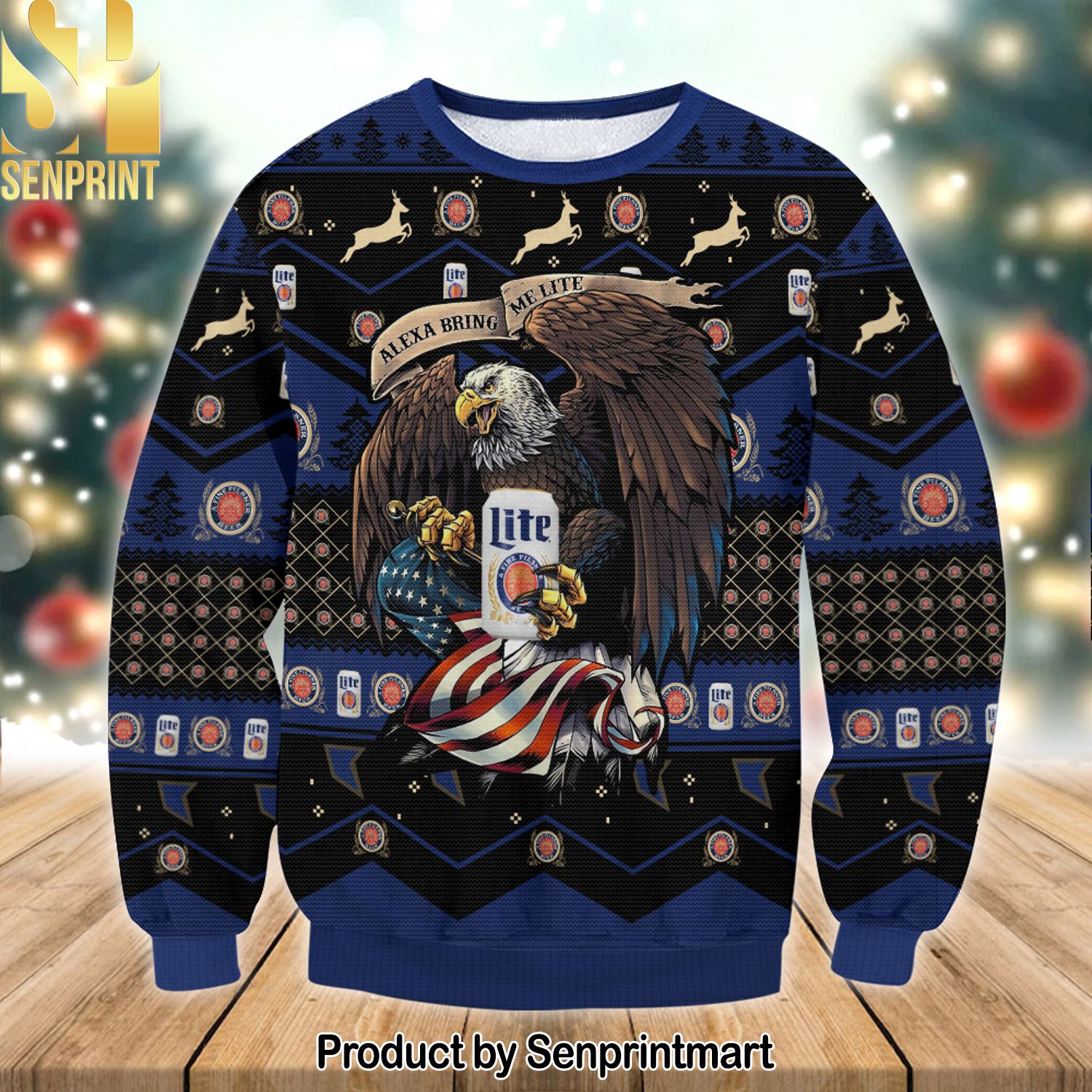 Miller Lite Eagle Knitting Pattern Ugly Christmas Holiday Sweater