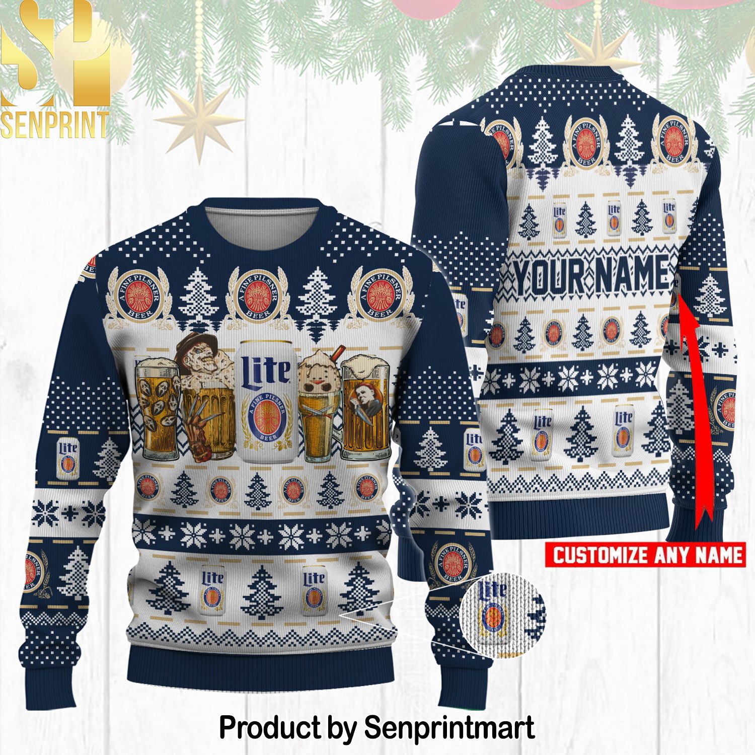 Miller Lite Horror Drink 3D Printed Ugly Christmas Sweater
