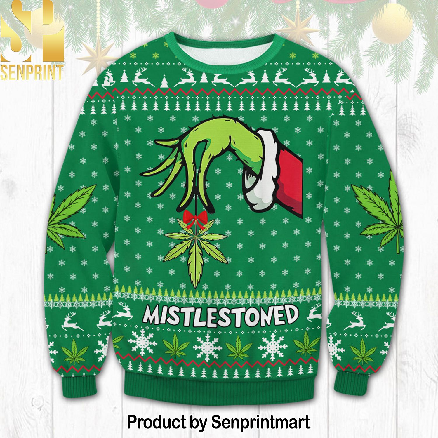 Mistlestoned Weeds Knitting Pattern 3D Print Ugly Sweater