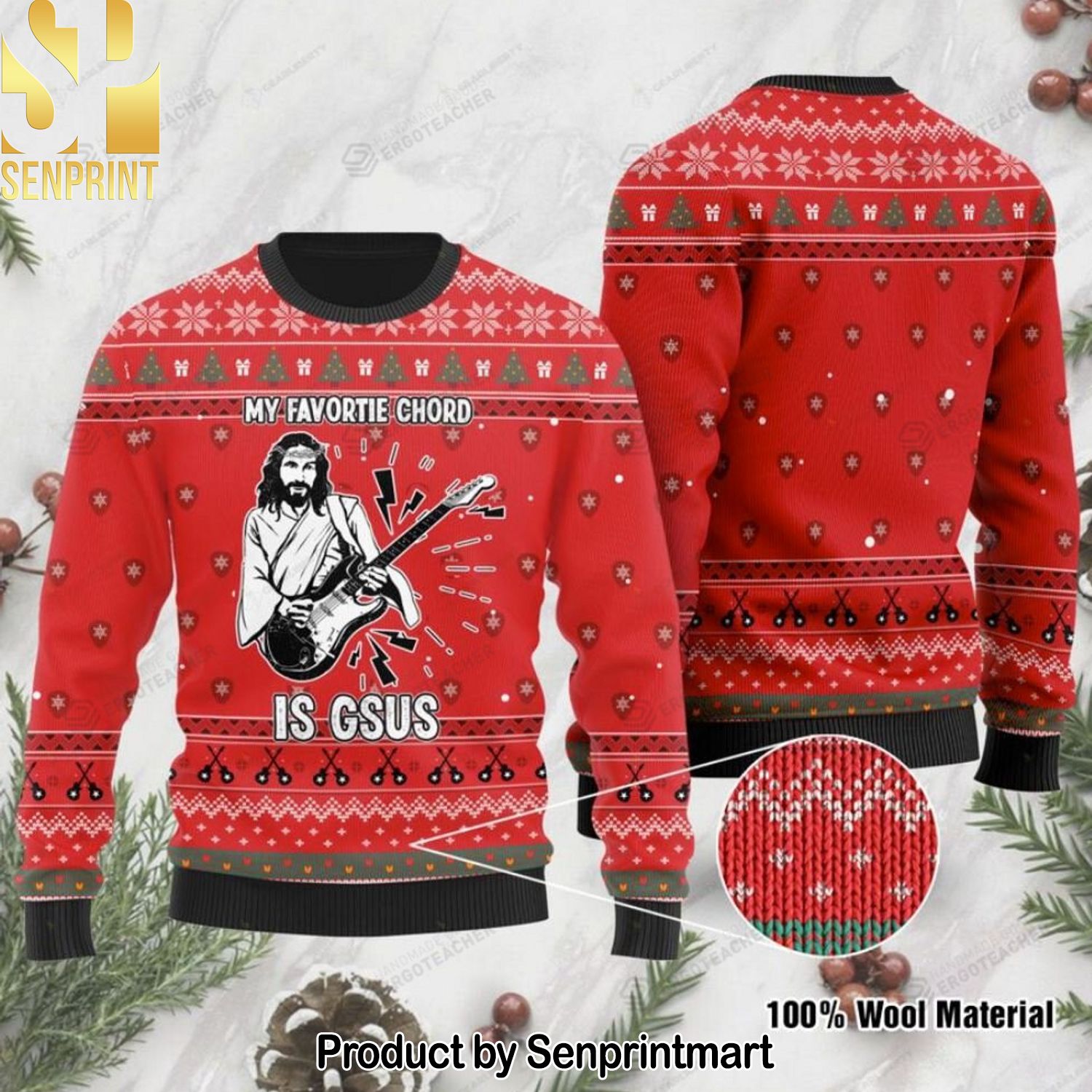 My Favorite Chord Is Gsus For Christmas Gifts Christmas Ugly Wool Knitted Sweater