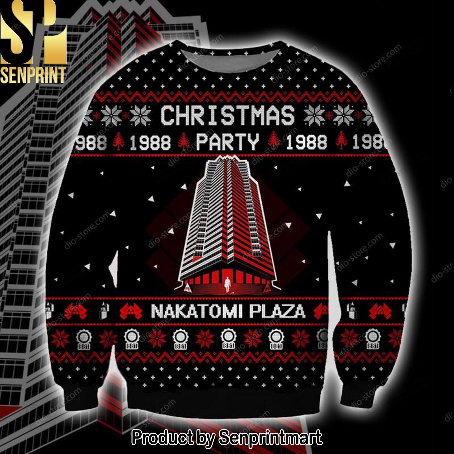 Nakatomi Plaza Print For Christmas Gifts Christmas Ugly Wool Knitted Sweater