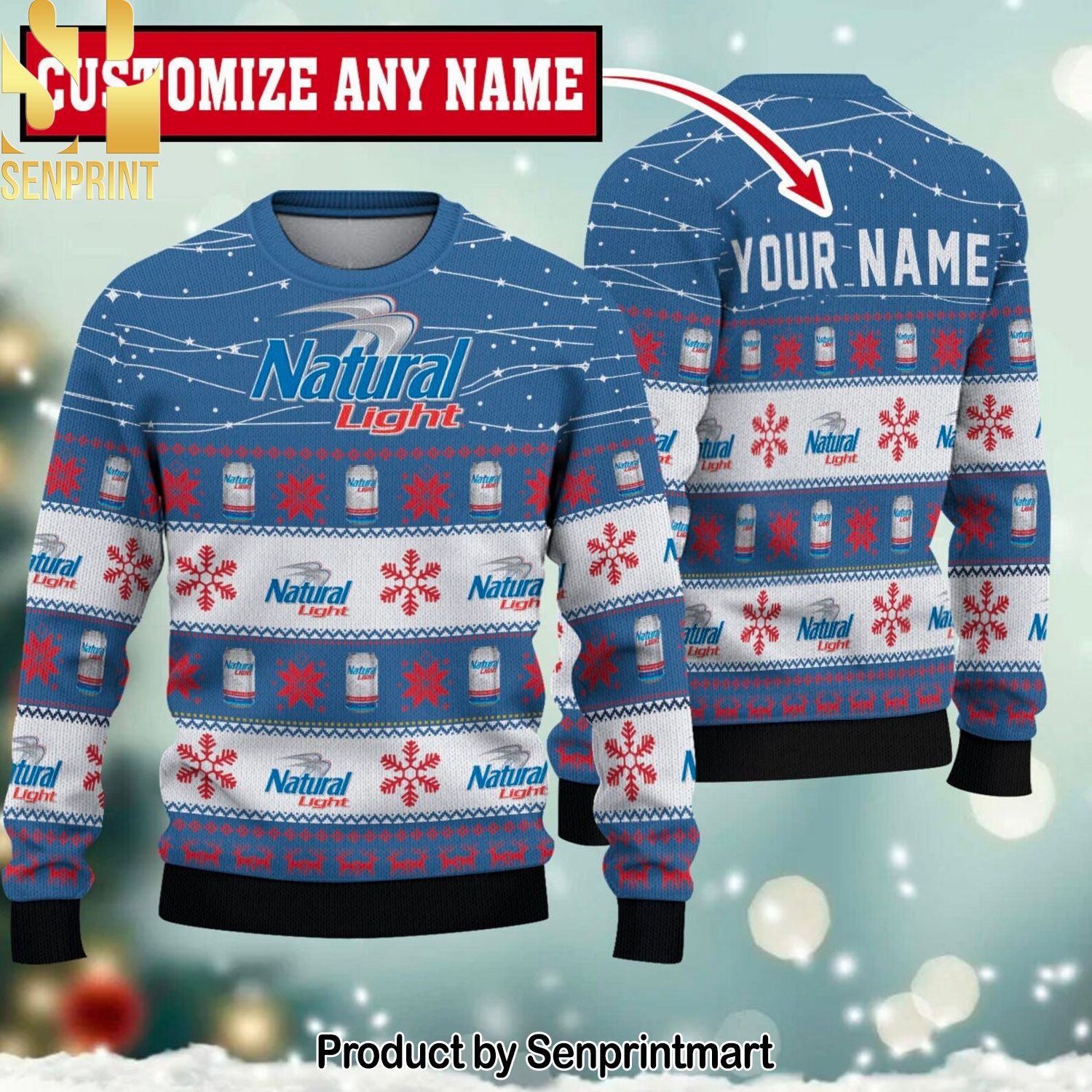 Natural Light Twinkle Light Custom Name For Christmas Gifts Ugly Christmas Wool Knitted Sweater
