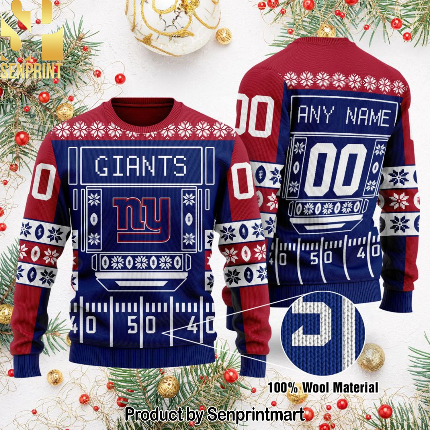 New York Giants NFL Knitting Pattern 3D Print Ugly Sweater