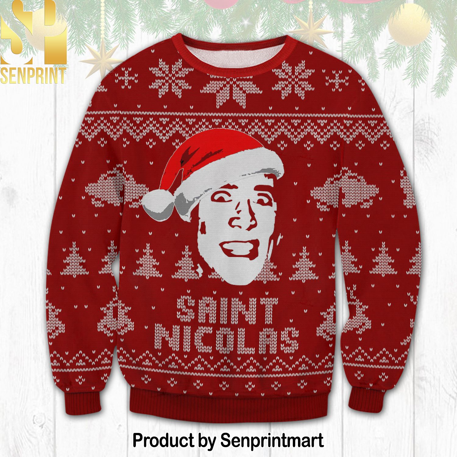 Nicolas Cage Saint Nicolas For Christmas Gifts Ugly Xmas Wool Knitted Sweater