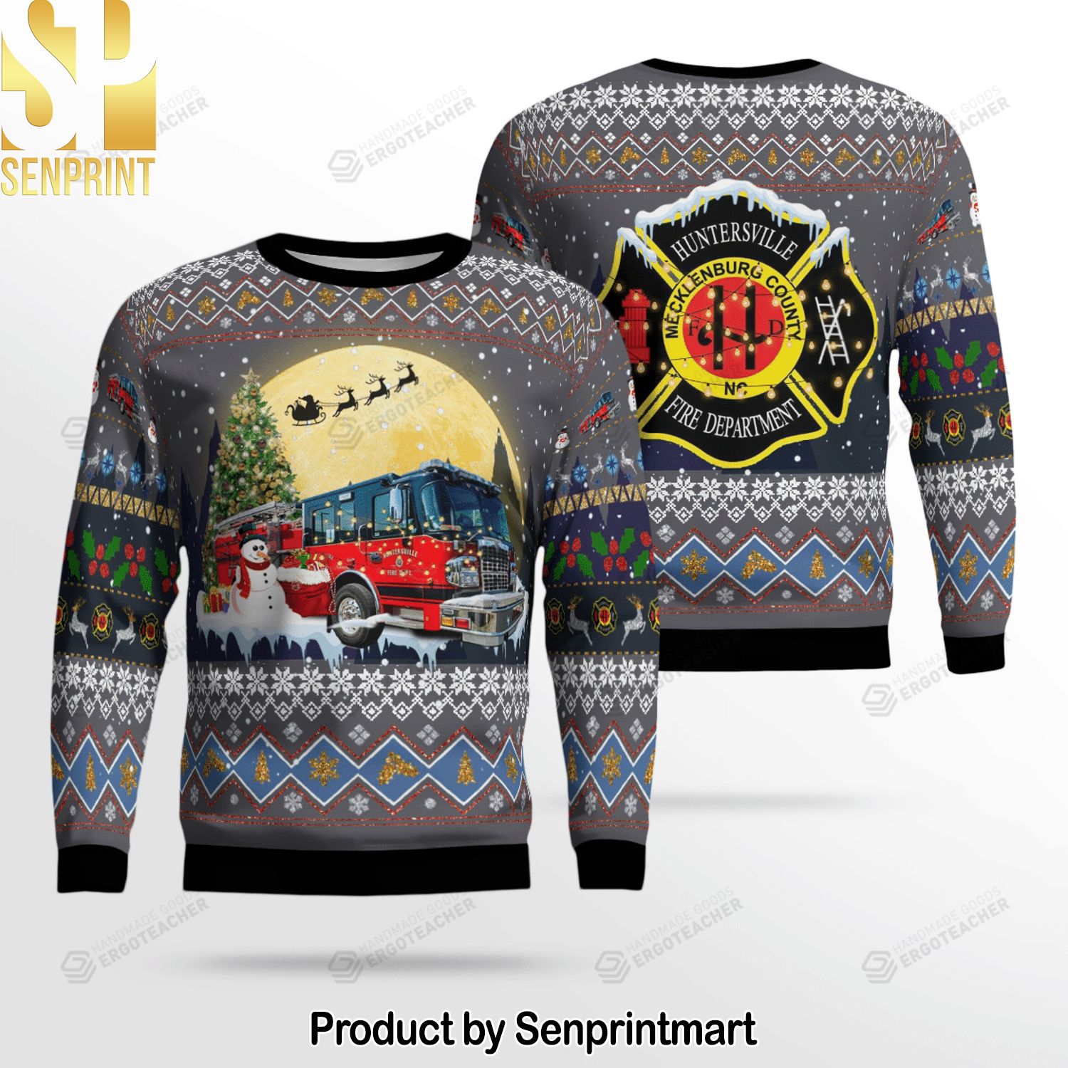 North Carolina Huntersville Fire Department 3D Printed Ugly Christmas Sweater
