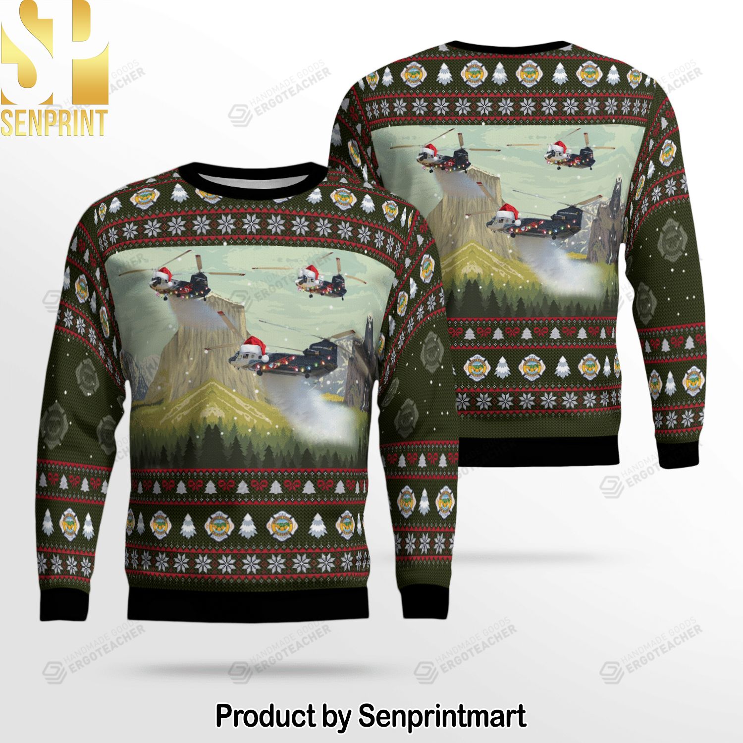 Orange County Fire Authority Boeing Ch-47d Chinook Helicopter Knitting Pattern 3D Print Ugly Sweater