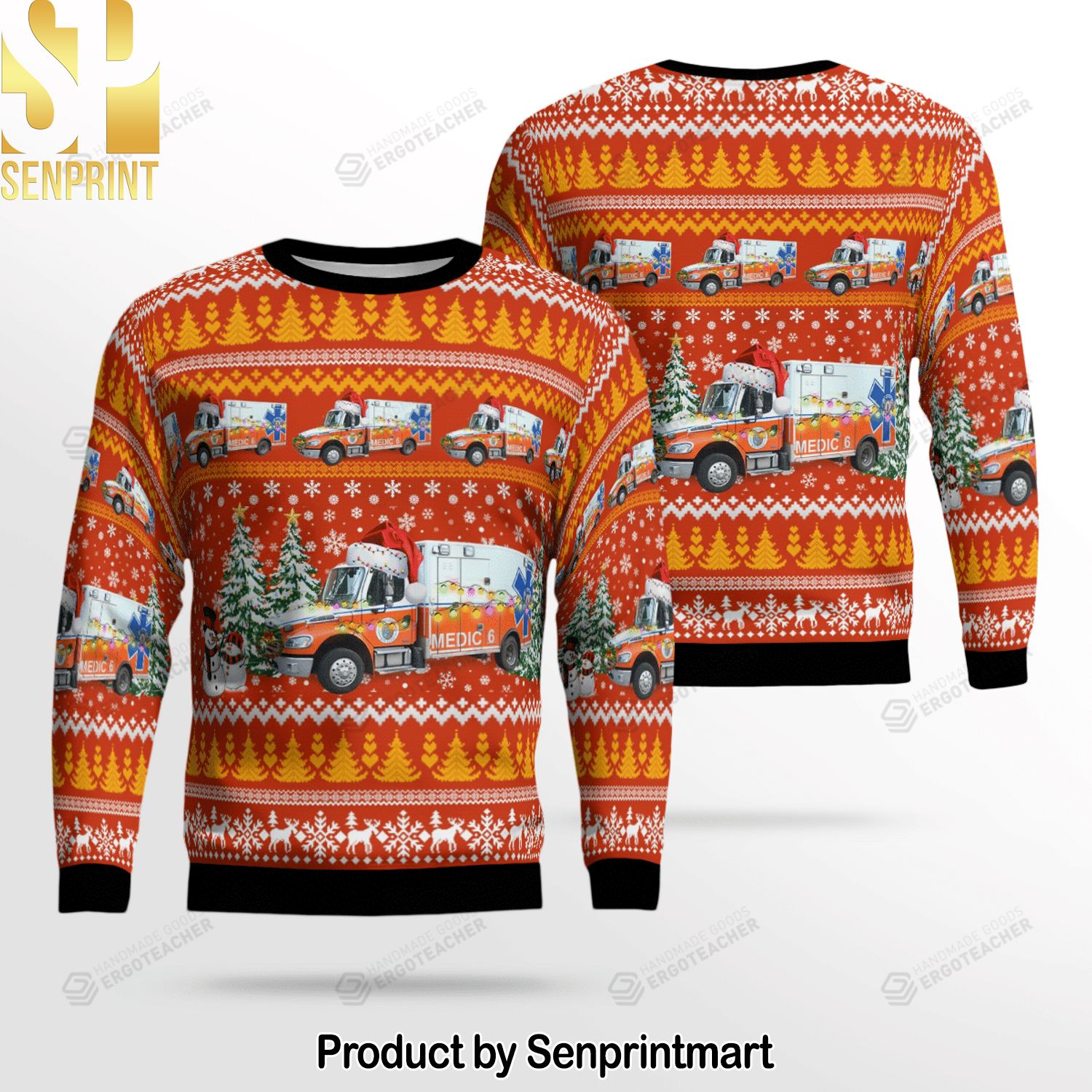 Orange Ems North Carolina 3D Printed Ugly Christmas Sweater