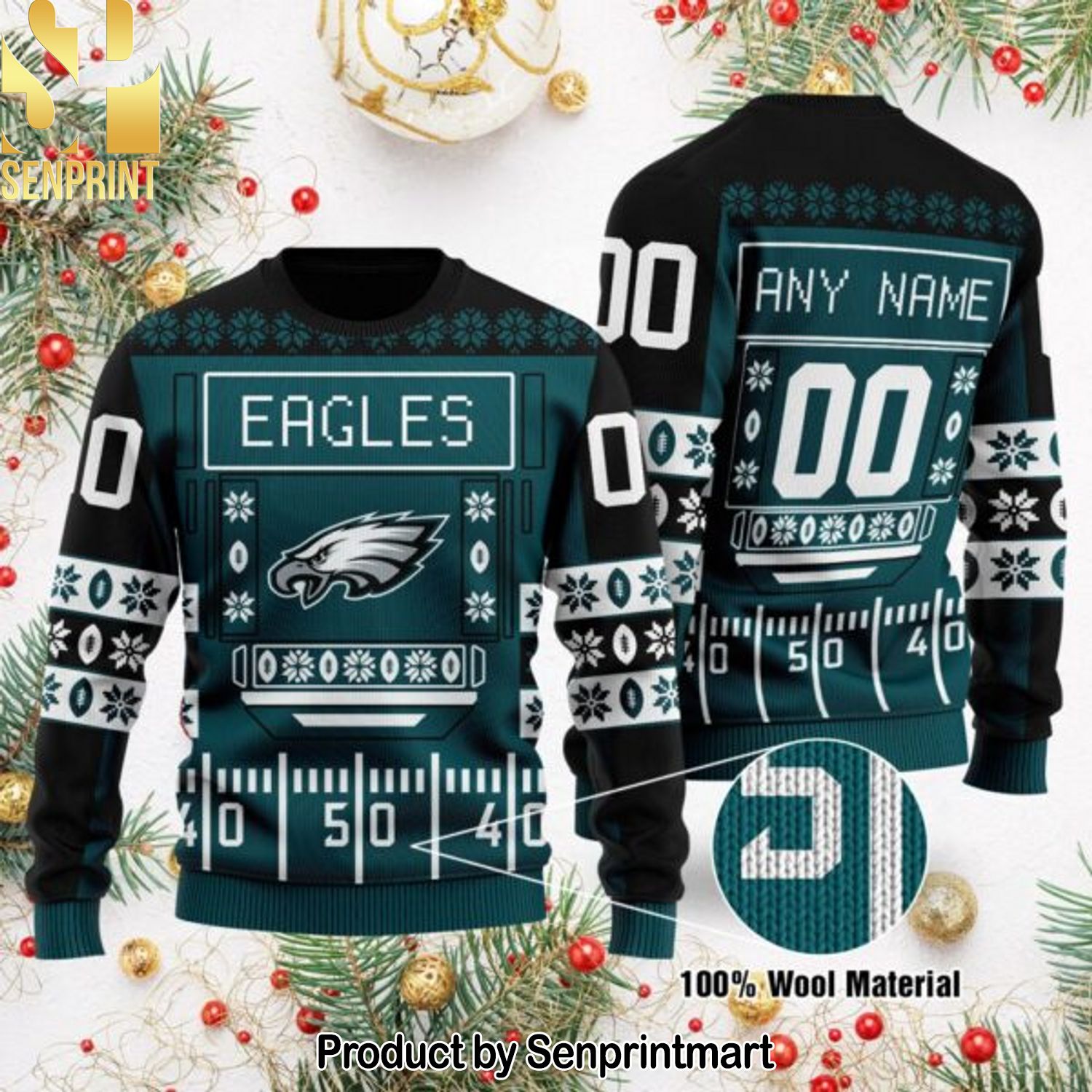 Philadelphia Eagles NFL Knitting Pattern Ugly Christmas Holiday Sweater