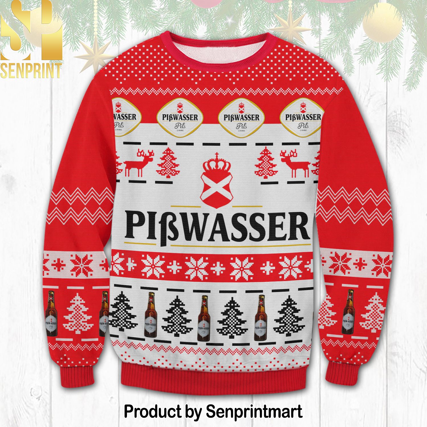 Pibwasser Beer Christmas Ugly Wool Knitted Sweater