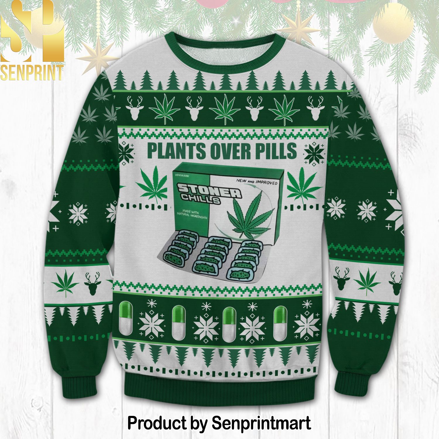 Plants Over Pills Ugly Christmas Holiday Sweater