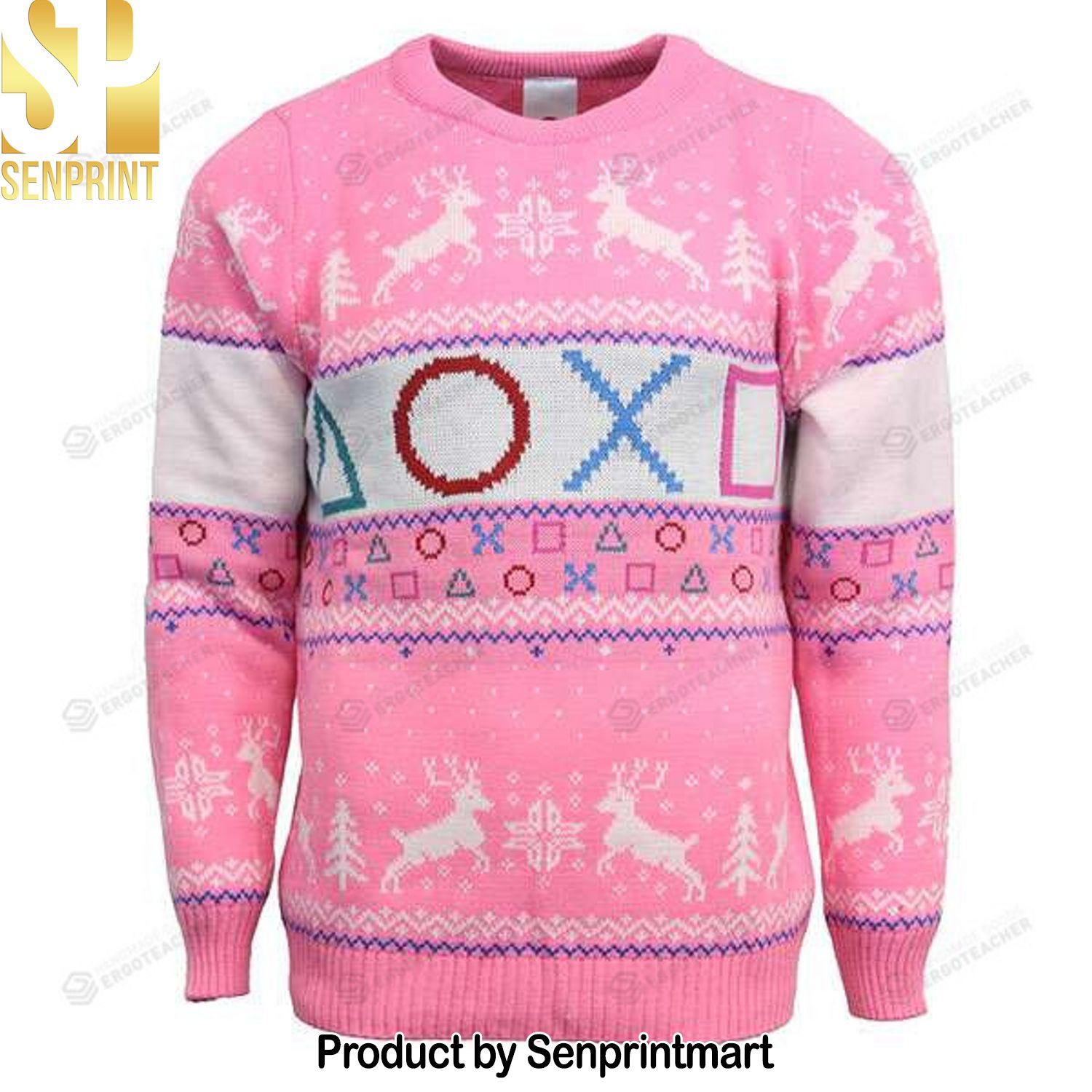 PlayStation Pink Symbols Knitting Pattern Ugly Christmas Sweater