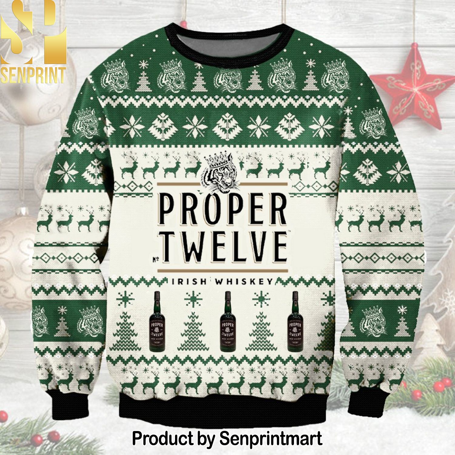Proper No Twelve Irish Whiskey Knitting Pattern Ugly Christmas Holiday Sweater
