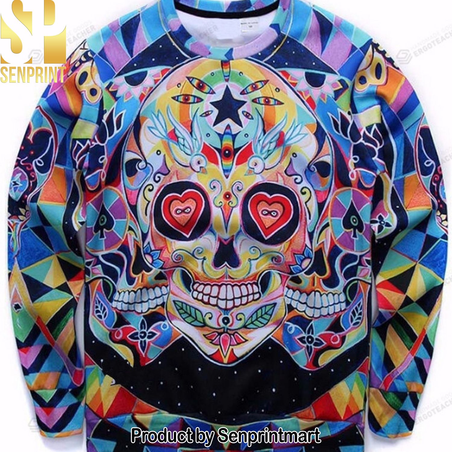 Psychedelic Trippy Af Sugar Skull Christmas Ugly Wool Knitted Sweater