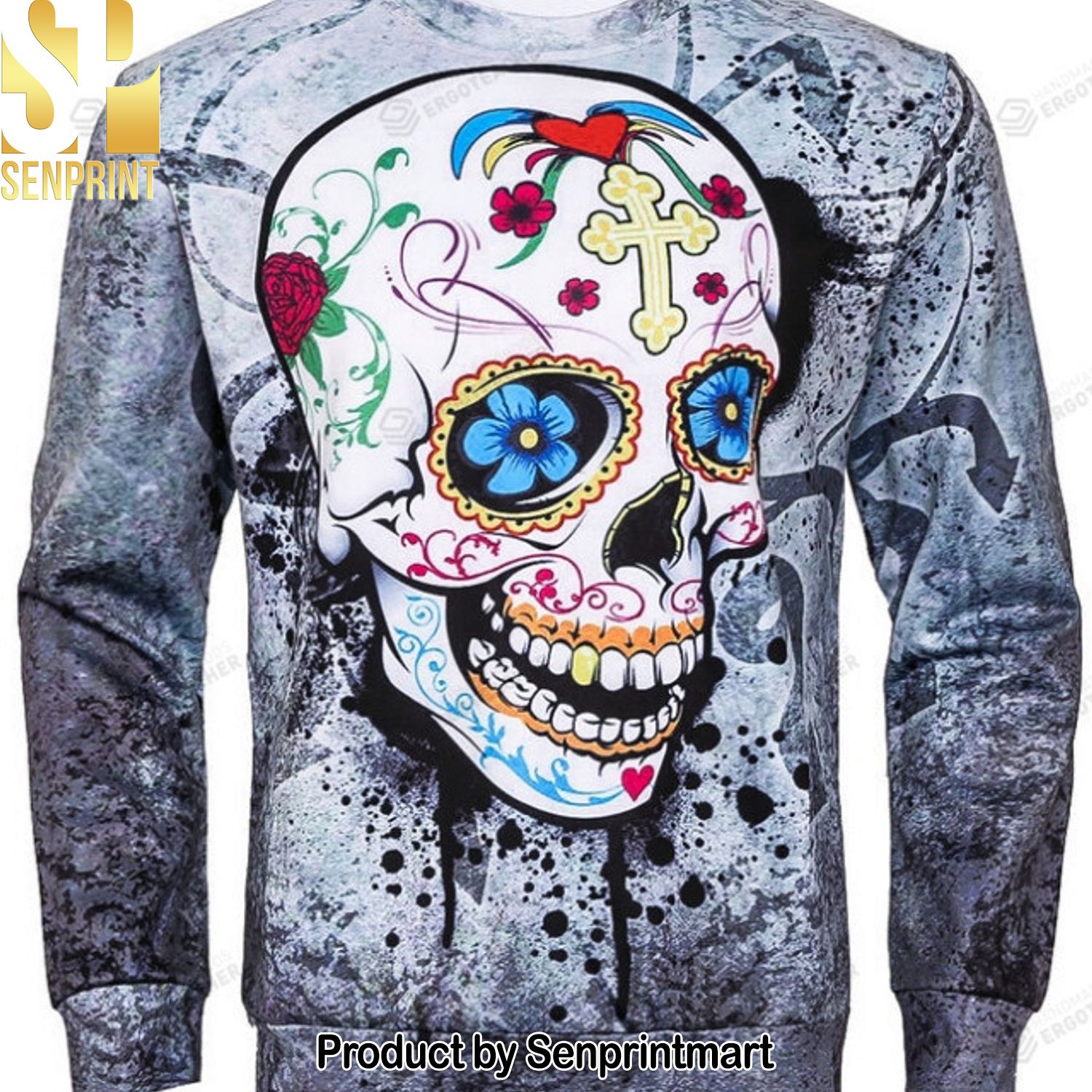Psychedelic Trippy Sugar Skull For Christmas Gifts Ugly Christmas Wool Knitted Sweater