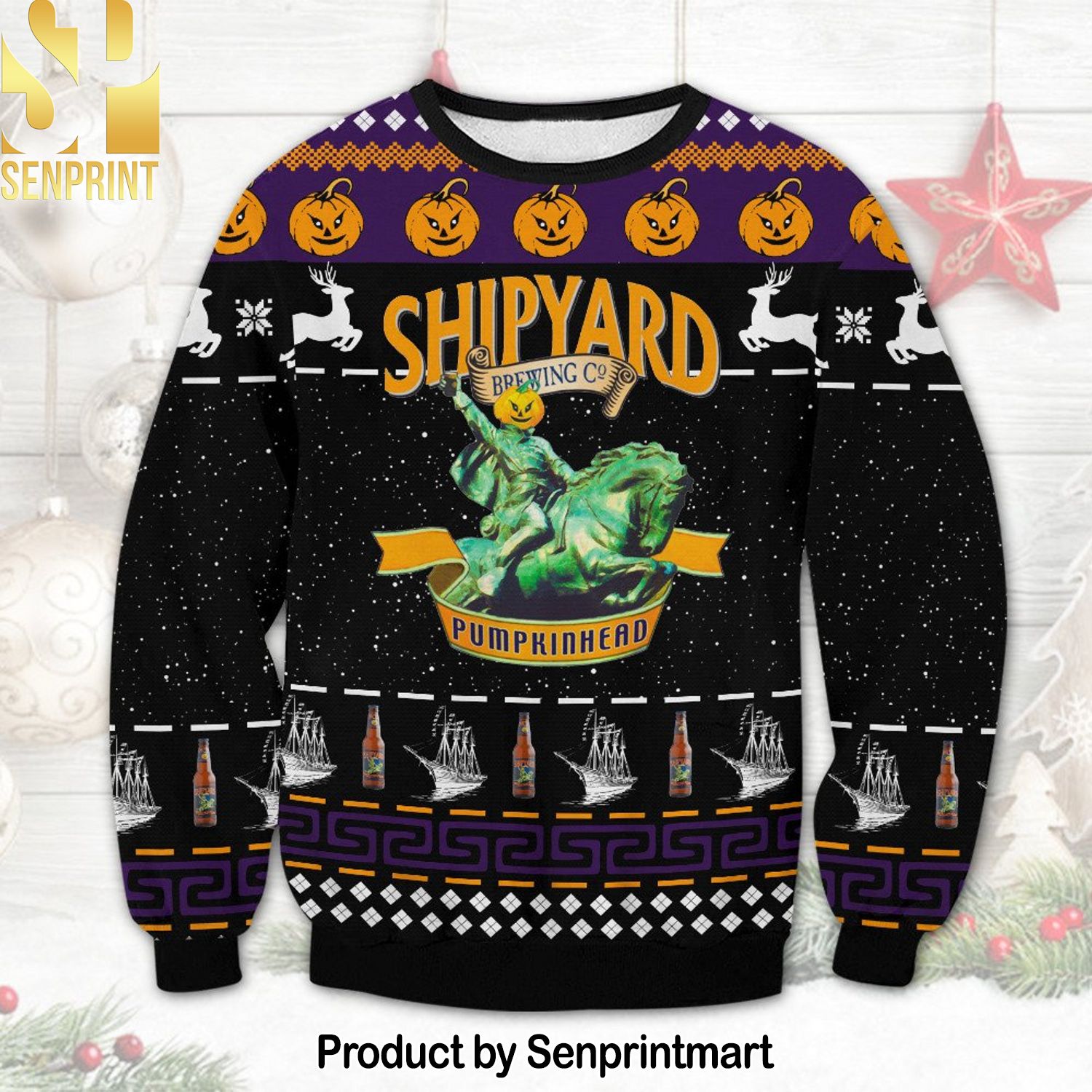 Pumpkinhead Ale Shipyard Brewing Company For Christmas Gifts Christmas Ugly Wool Knitted Sweater