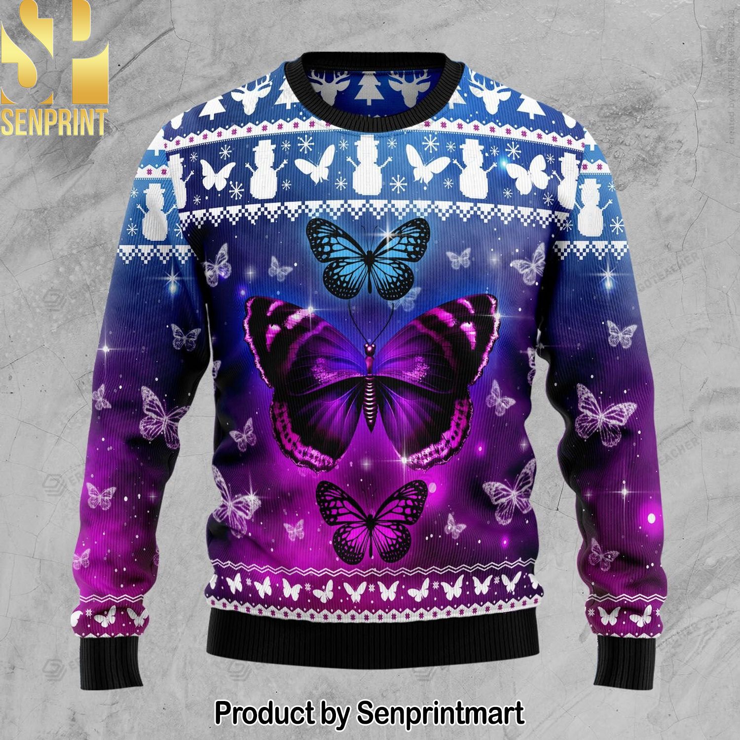 Purple Butterfly 3D Printed Ugly Christmas Sweater