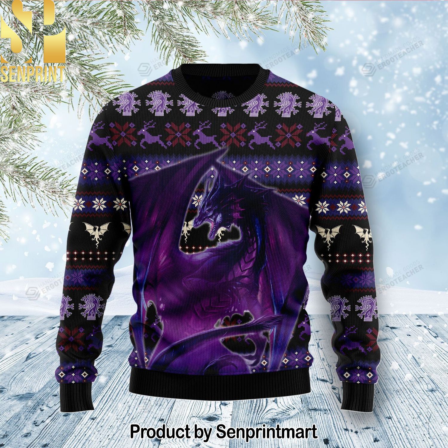 Purple Dragon 3D Printed Ugly Christmas Sweater