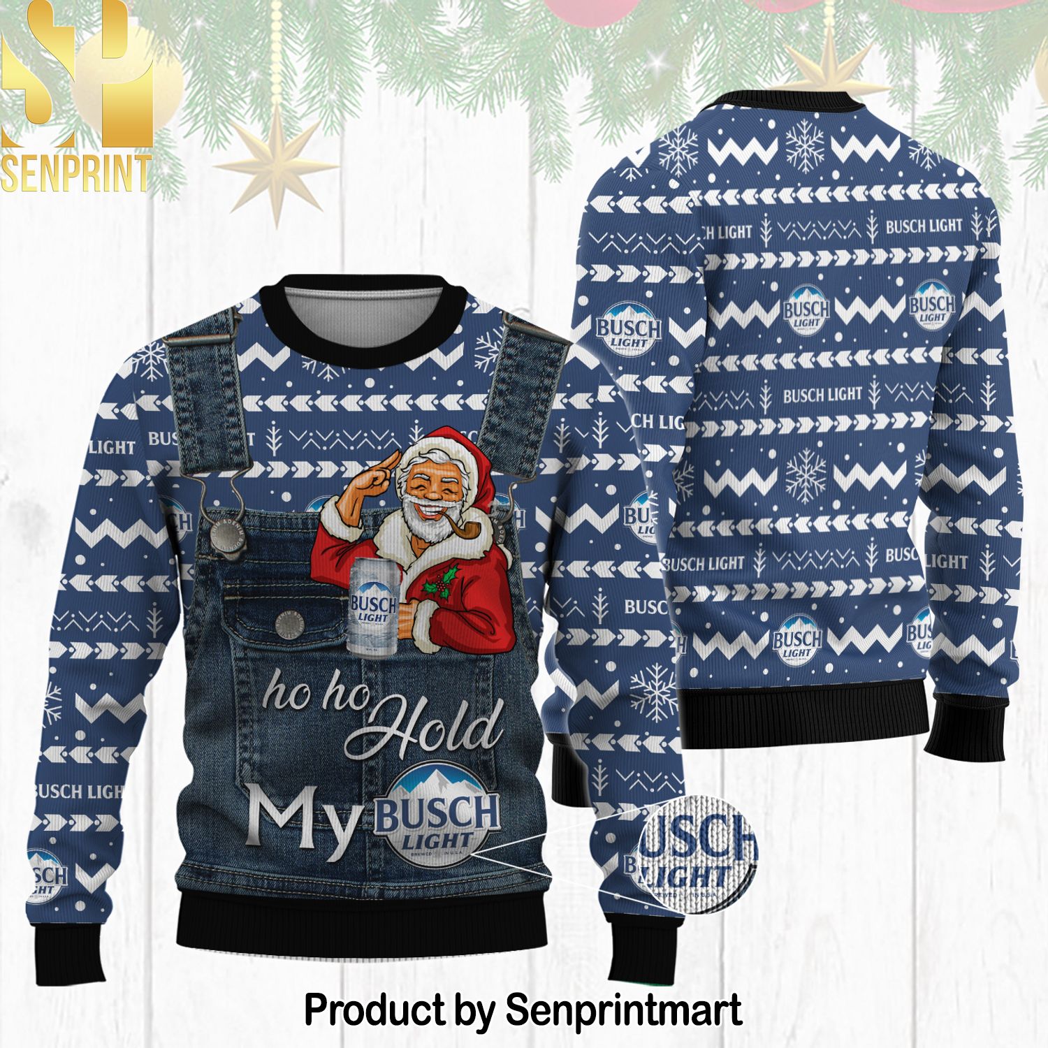 Santa Hold Busch Light Ugly Christmas Sweater