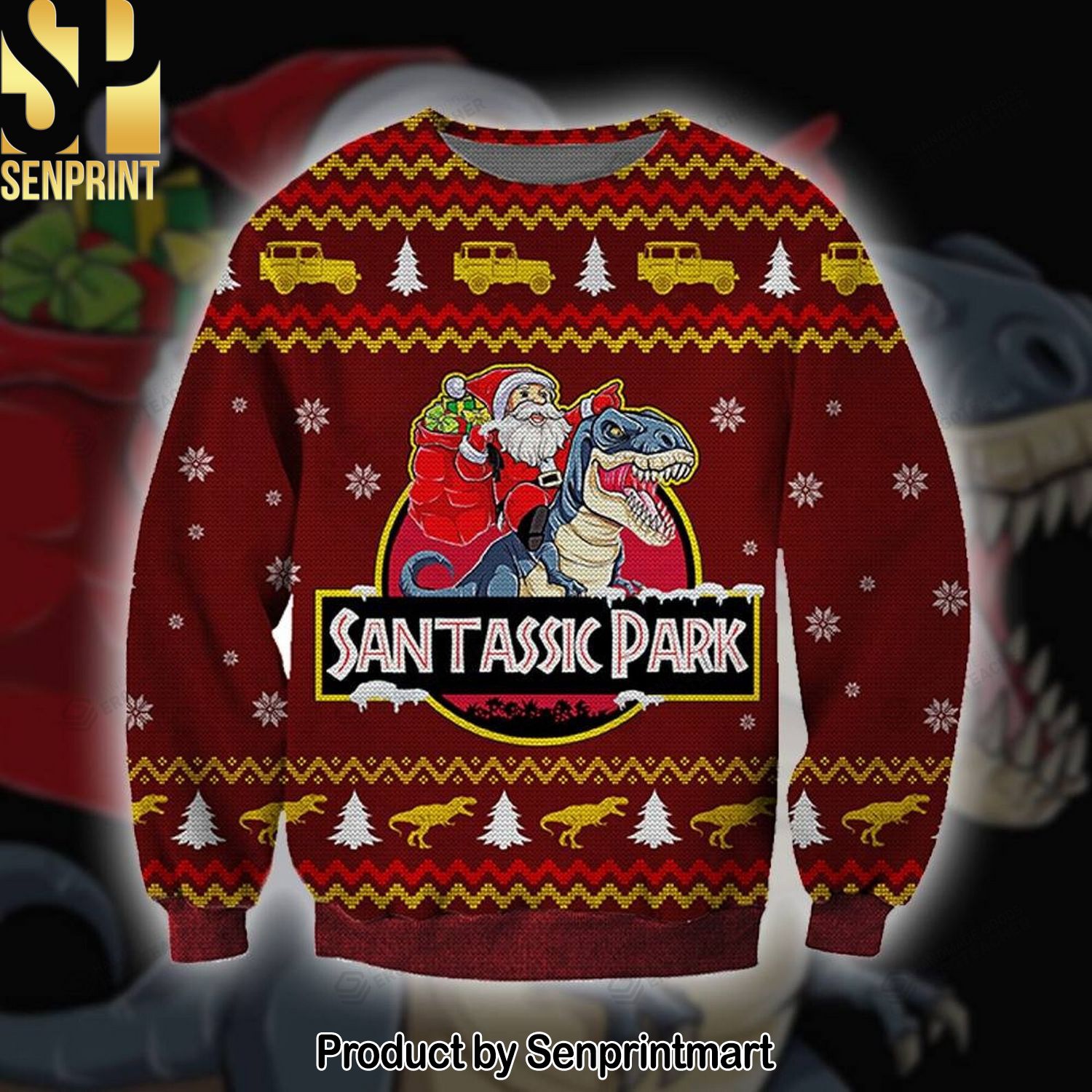 Santa Santassic Park For Christmas Gifts Knitting Pattern Sweater