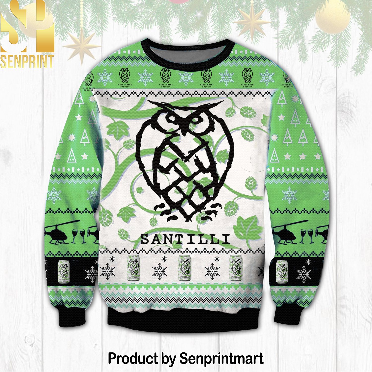 Santilli Night Shift Brewing For Christmas Gifts Ugly Xmas Wool Knitted Sweater