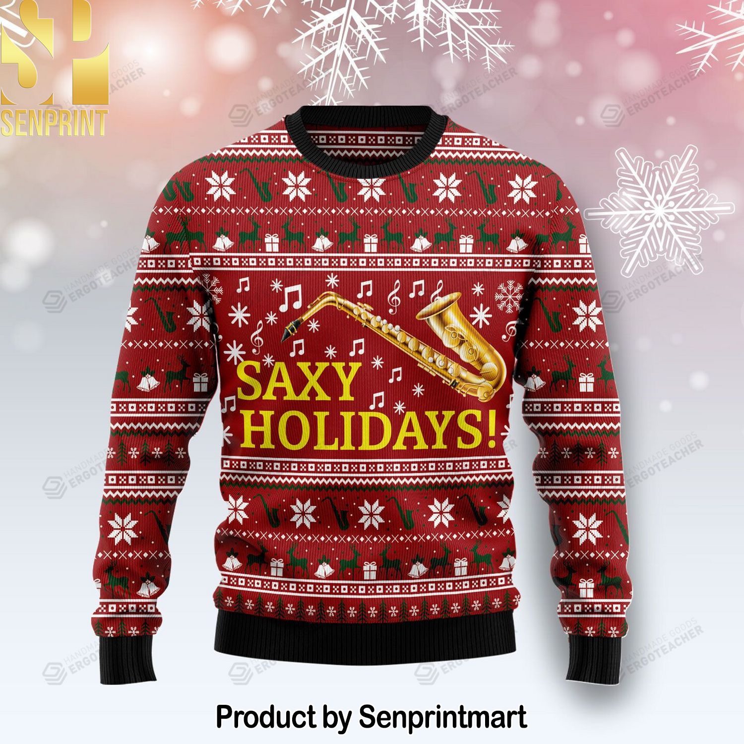 Saxy Holidays Saxophone For Christmas Gifts Ugly Christmas Holiday Sweater