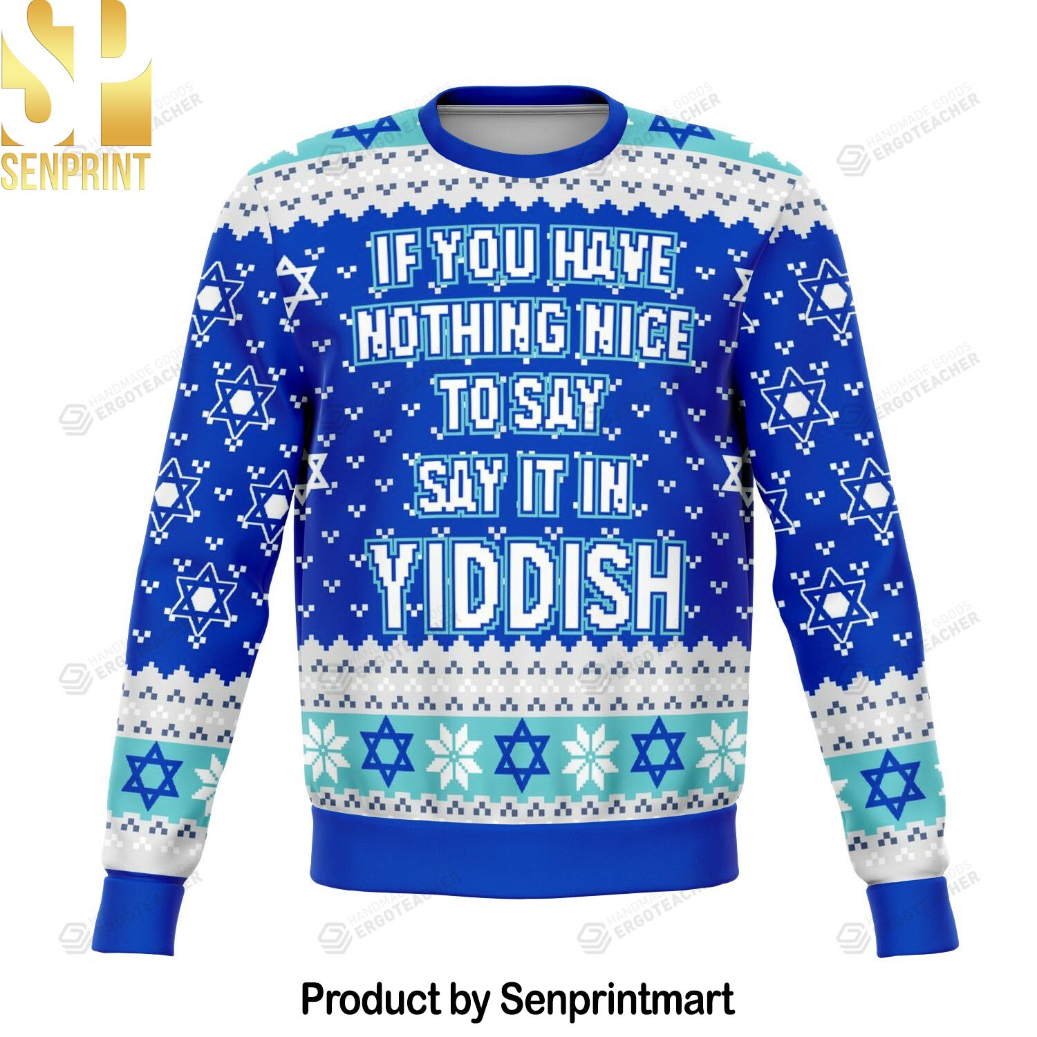Say It In Yiddish Funny Ugly Xmas Wool Knitted Sweater