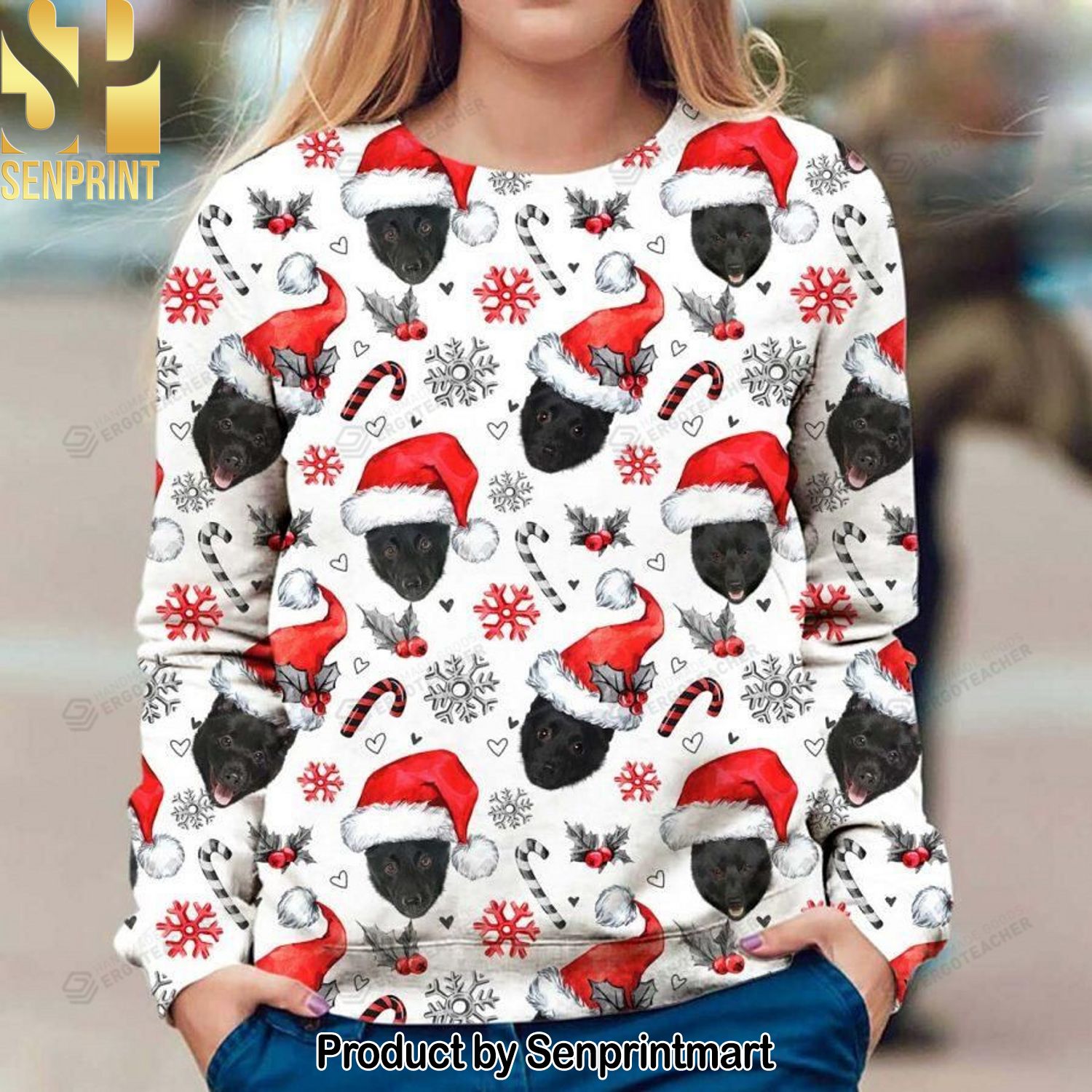 Schipperke Dog Ugly Christmas Wool Knitted Sweater