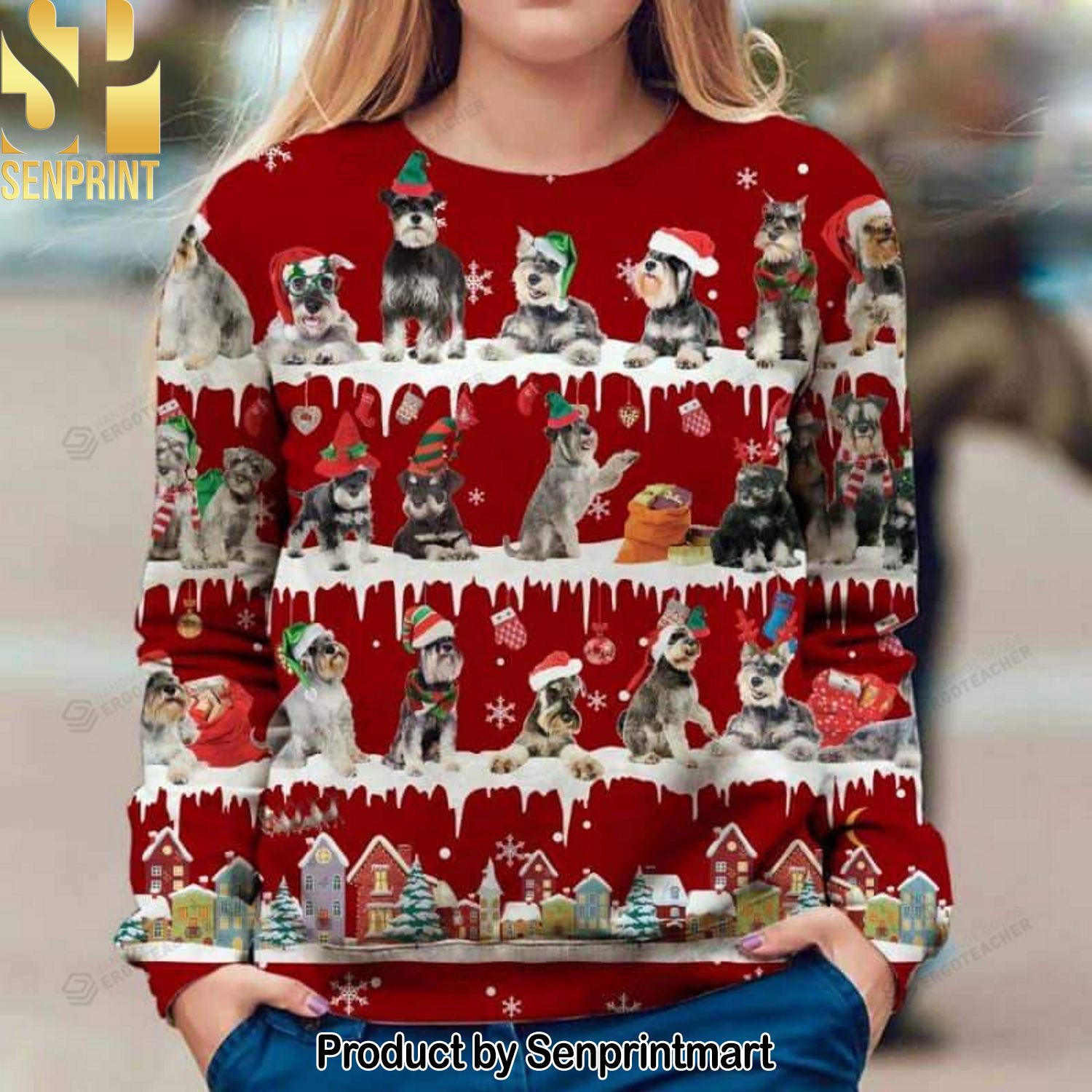 Schnauzer Snow Christmas Ugly Christmas Holiday Sweater