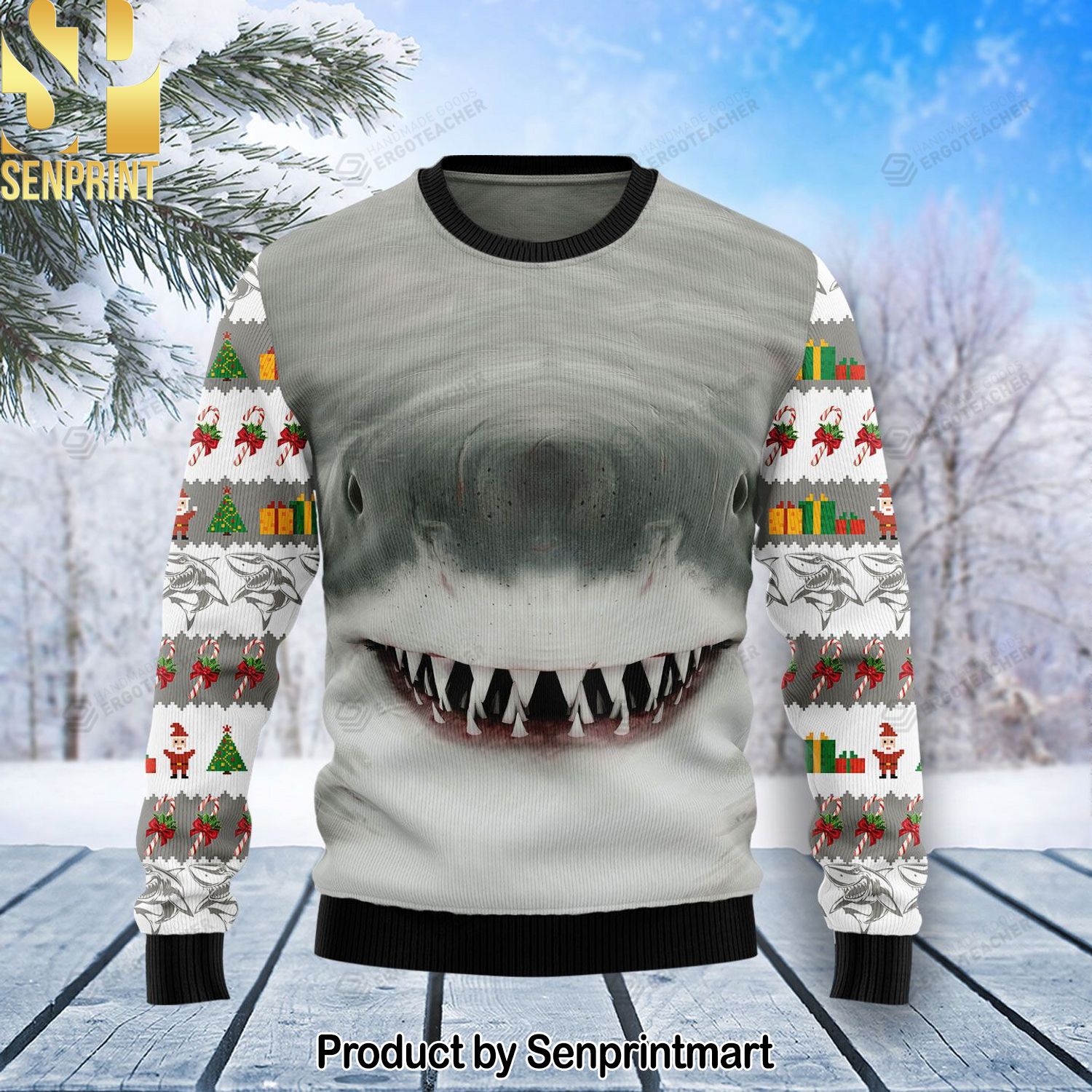 Shark Cute Face Ugly Christmas Wool Knitted Sweater