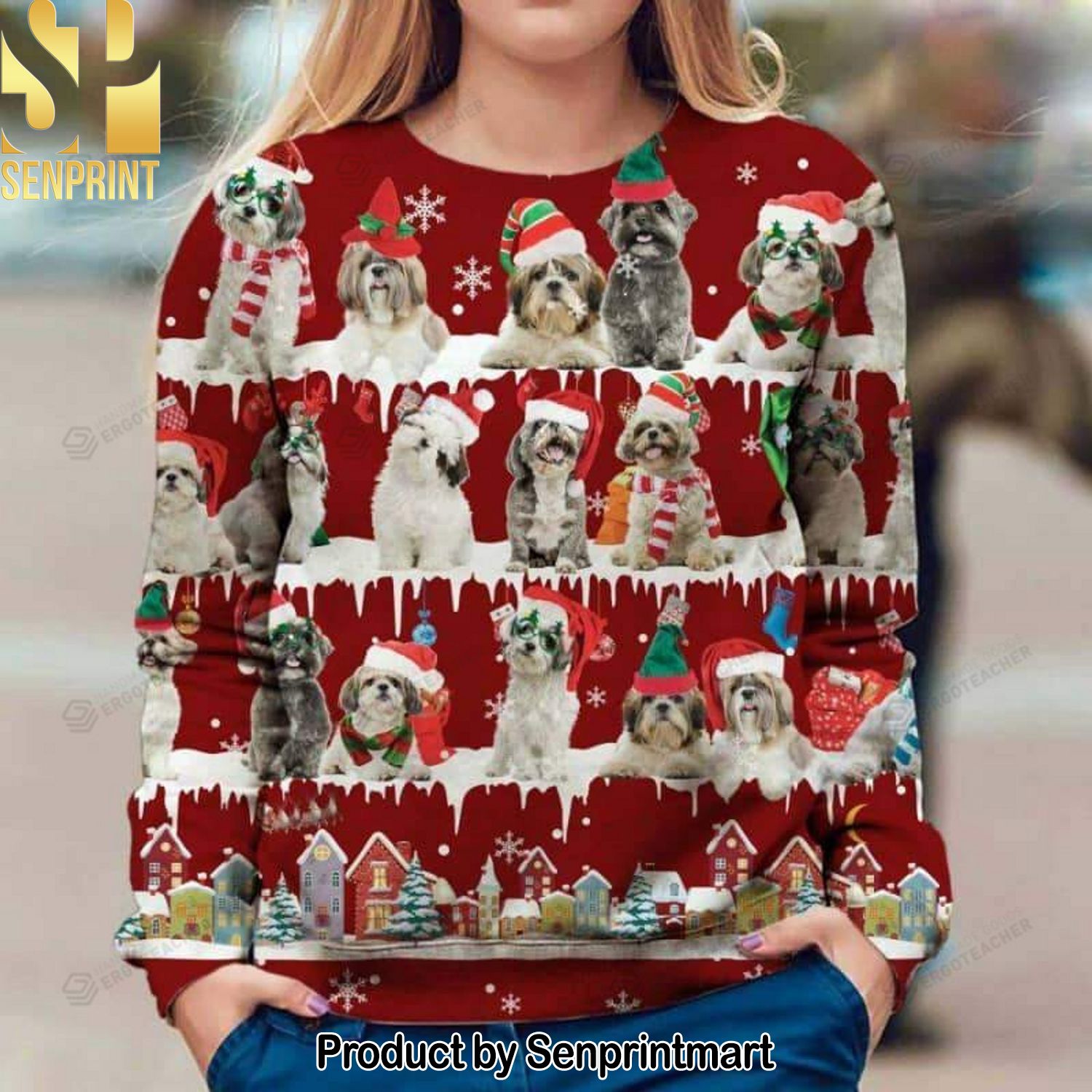 Shih Tzu Snow Christmas Knitting Pattern Ugly Christmas Sweater