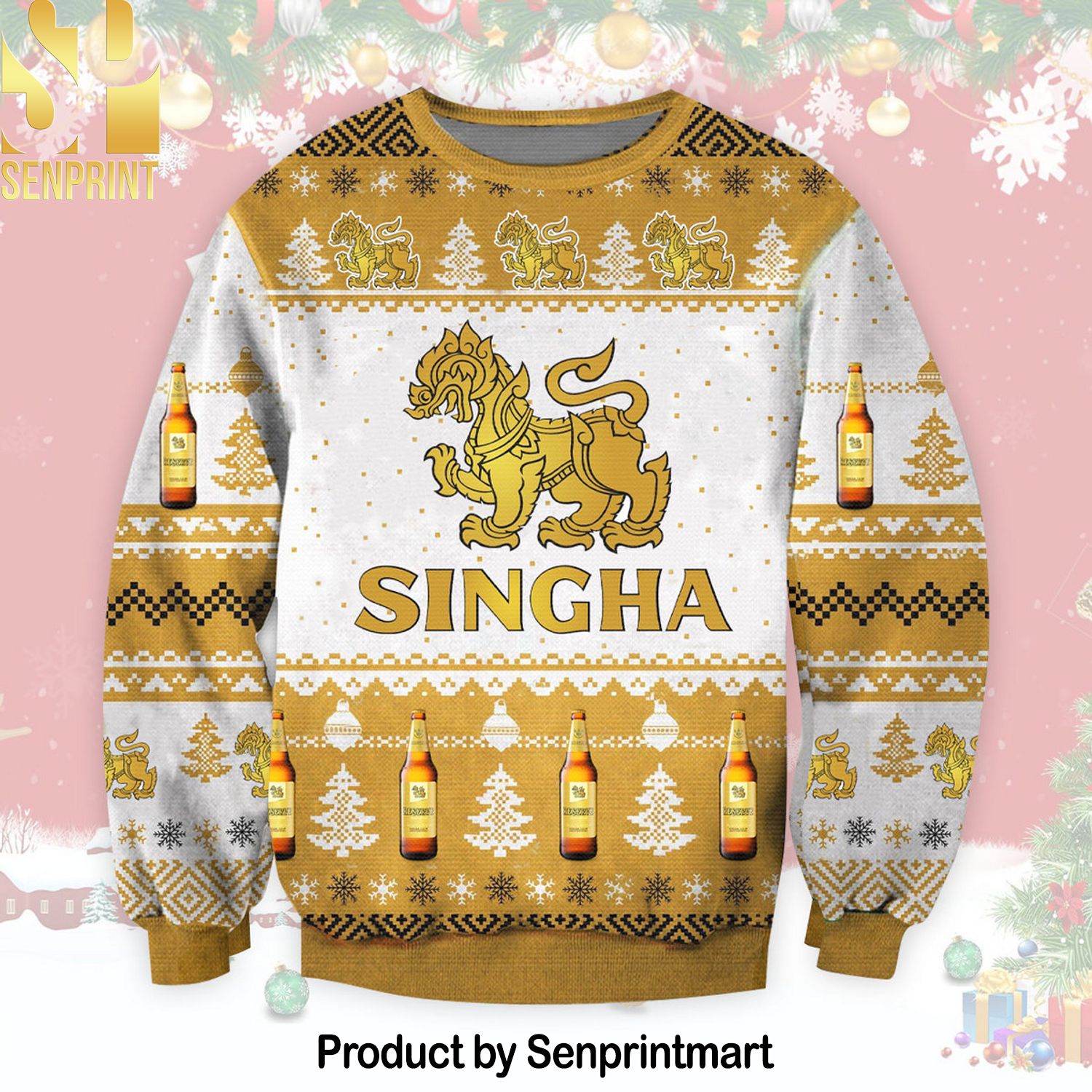 Singha Beer 3D Printed Ugly Christmas Sweater