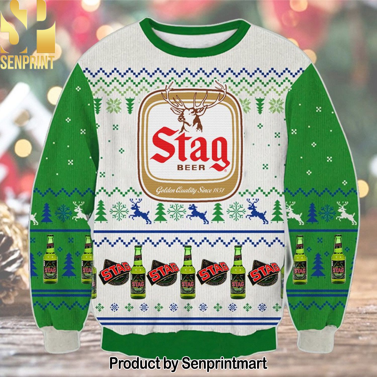 Stag Beer For Christmas Gifts Ugly Xmas Wool Knitted Sweater