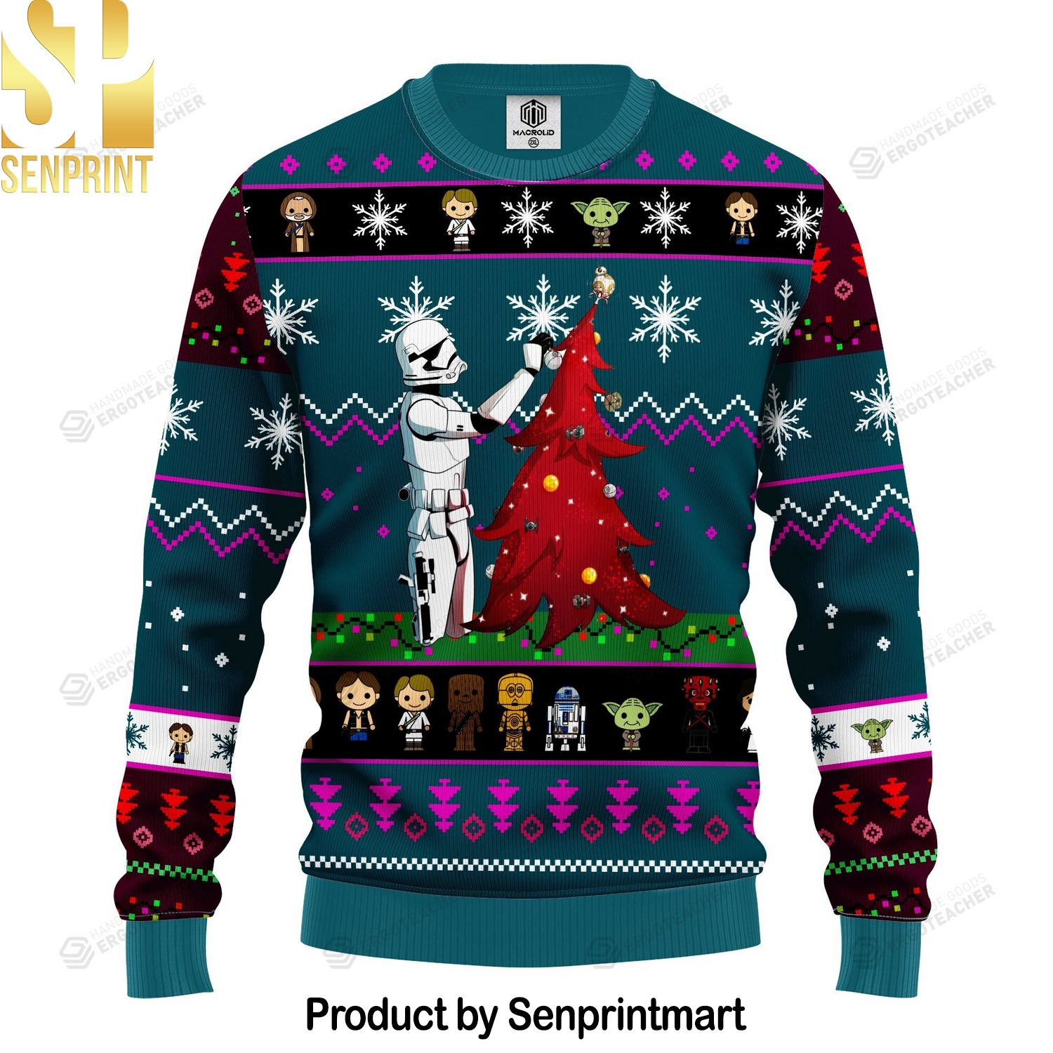 SW Christmas Stormtrooper Decorates Christmas Tree Knitting Pattern 3D Print Ugly Sweater