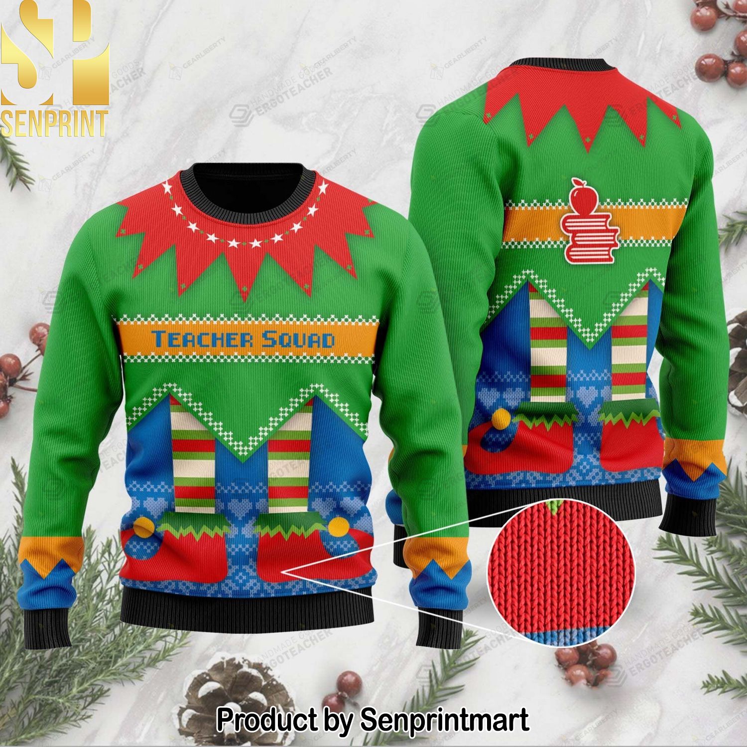 Teacher Squad Elf Knitting Pattern Ugly Christmas Holiday Sweater